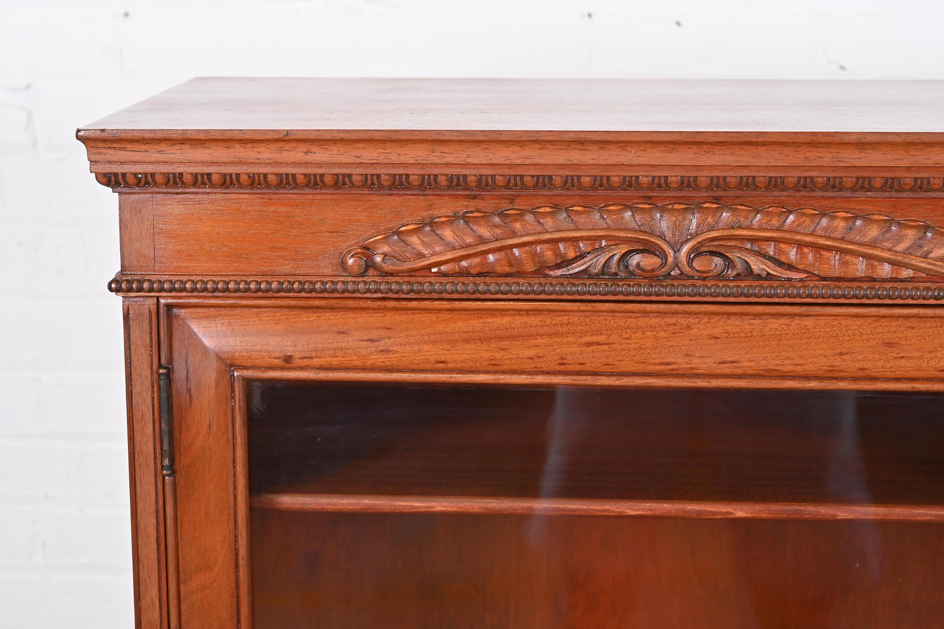 Antique Victorian Carved Mahogany Glass Front Double Bookcase, Circa 1900 6