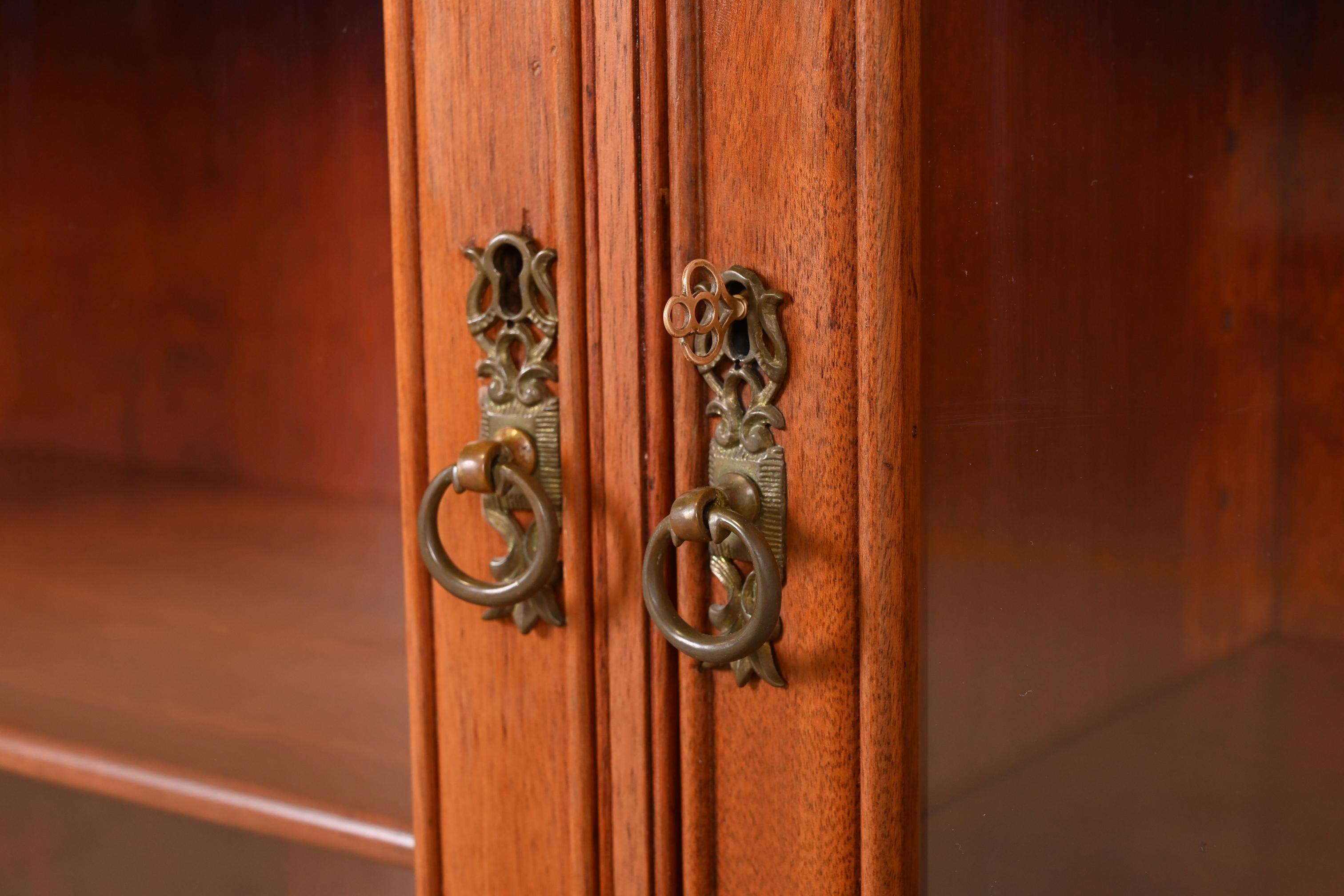 Antique Victorian Carved Mahogany Glass Front Double Bookcase, Circa 1900 7