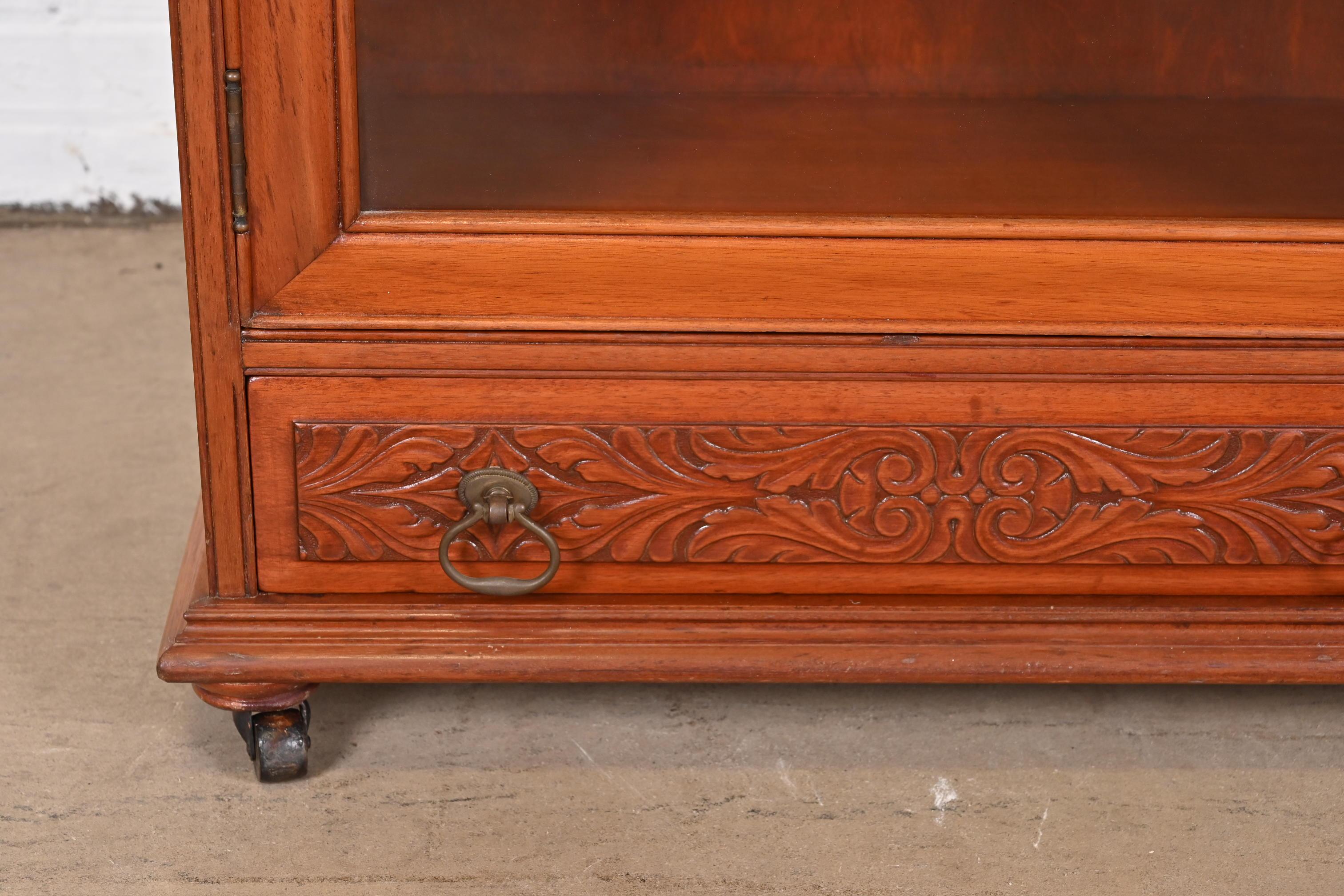 Antique Victorian Carved Mahogany Glass Front Double Bookcase, Circa 1900 8