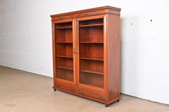Antique Victorian Carved Mahogany Glass Front Double Bookcase, Circa 1900