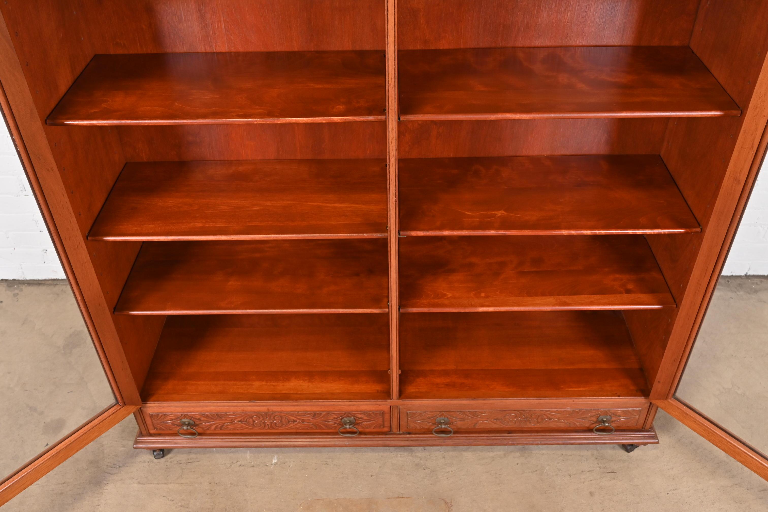 Antique Victorian Carved Mahogany Glass Front Double Bookcase, Circa 1900 2