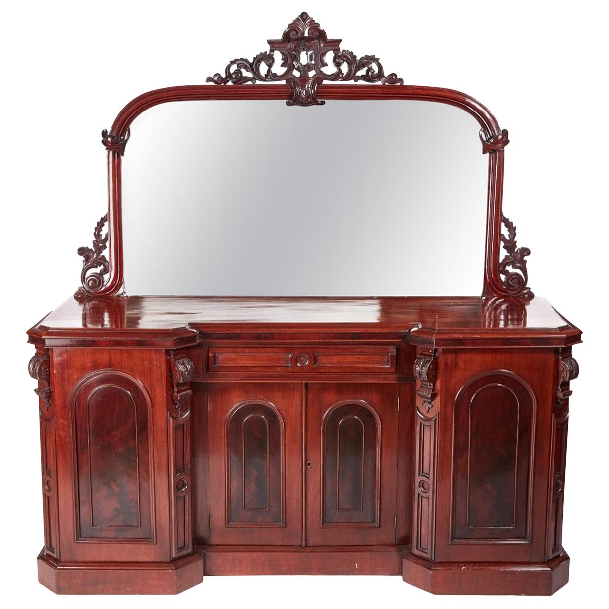 Antique Victorian Carved Mahogany Mirror Back Sideboard