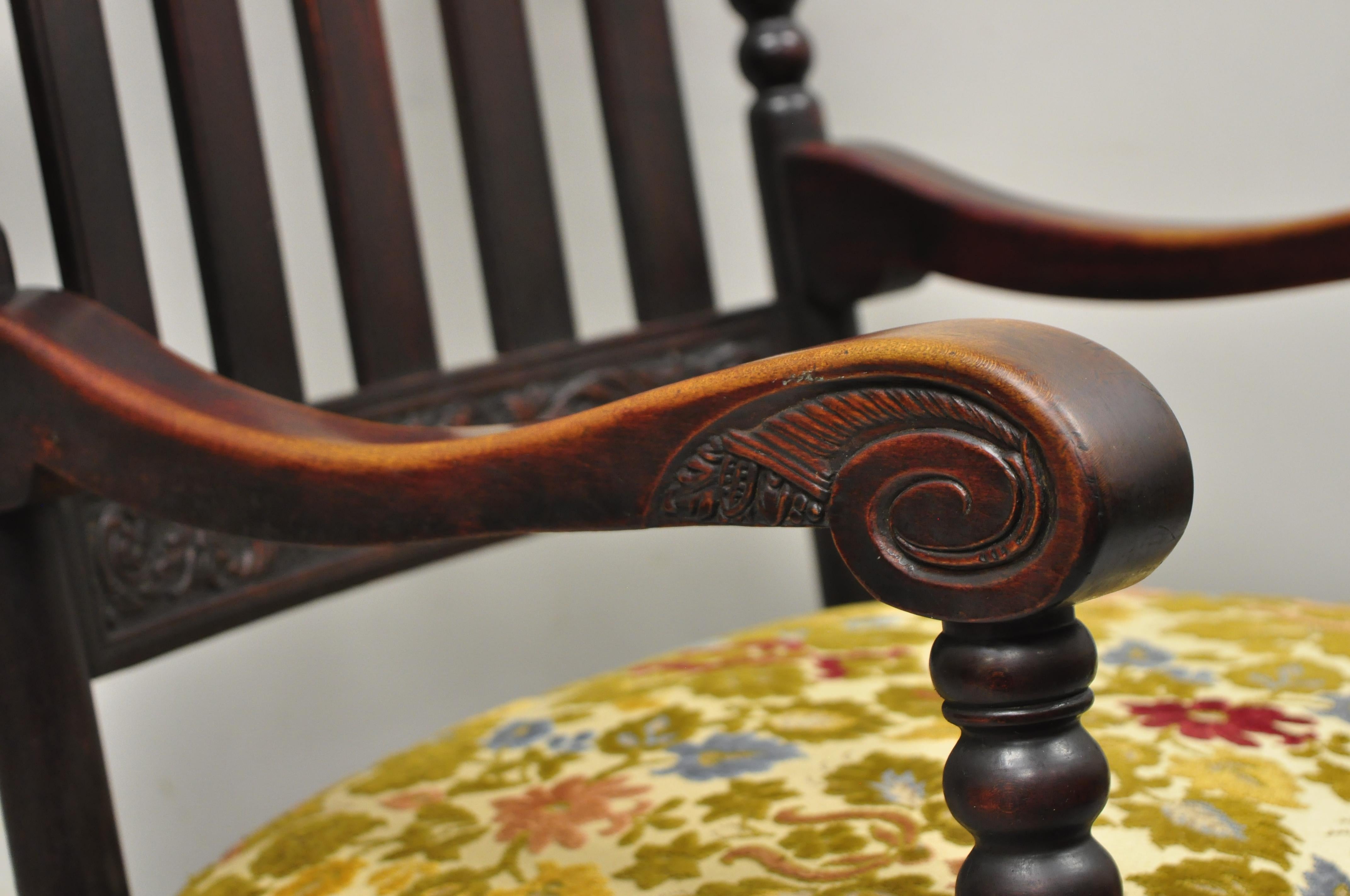 Antique Victorian Carved Mahogany Northwind Face Cornucopia Rocking Chair Rocker In Good Condition In Philadelphia, PA