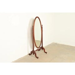 Antique Victorian Carved Mahogany Oval Cheval Floor Mirror, Circa 1890s