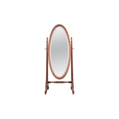 Antique Victorian Carved Mahogany Oval Cheval Floor Mirror, Circa 1890s