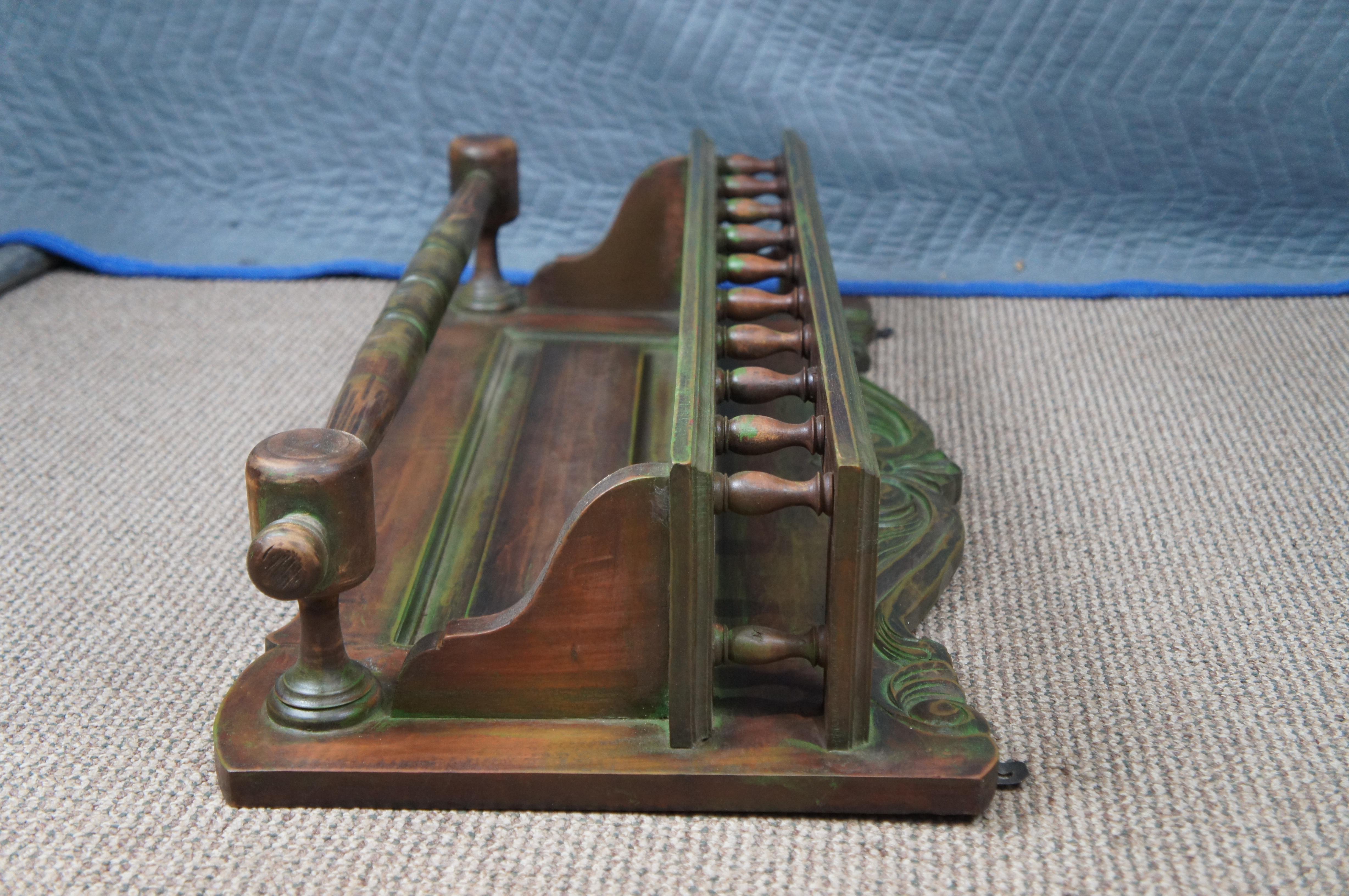 Antique Victorian Carved Mahogany Serpentine Wall Shelf Towel Holder Bar Rack 1