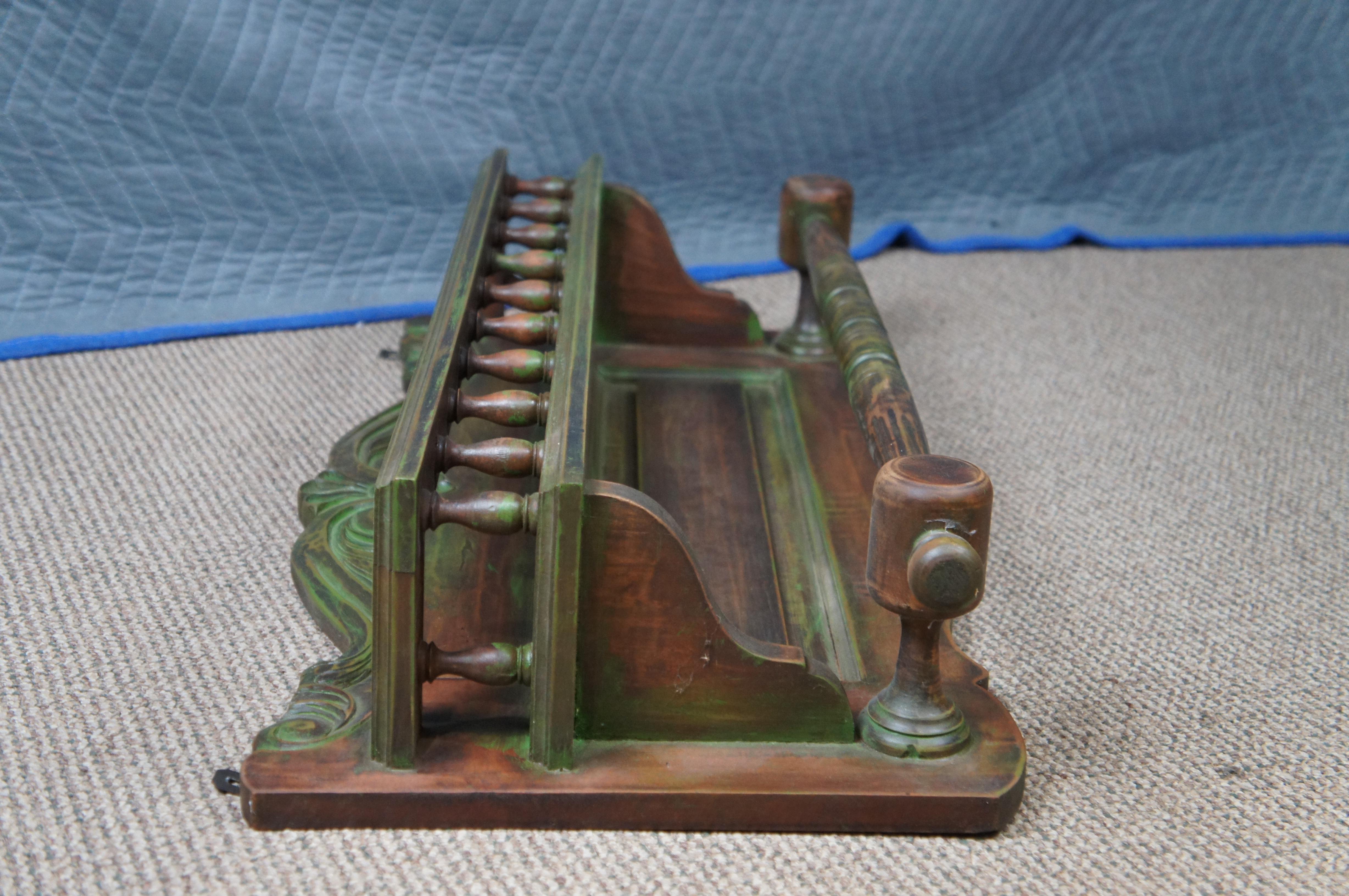 Antique Victorian Carved Mahogany Serpentine Wall Shelf Towel Holder Bar Rack 2