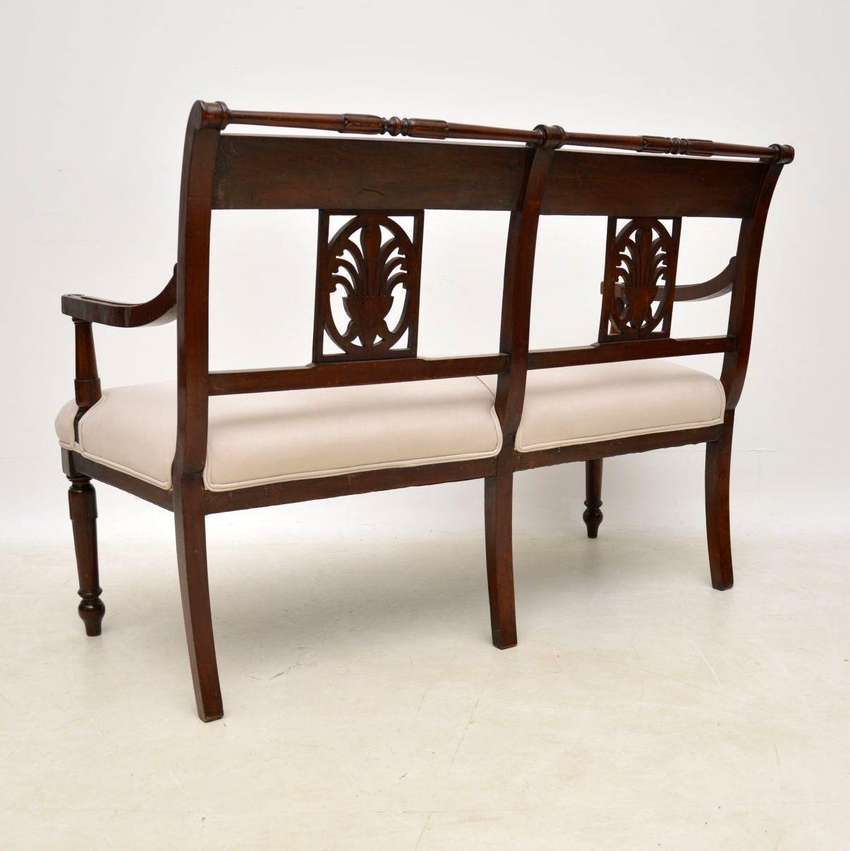 English Antique Victorian Carved Mahogany Settee