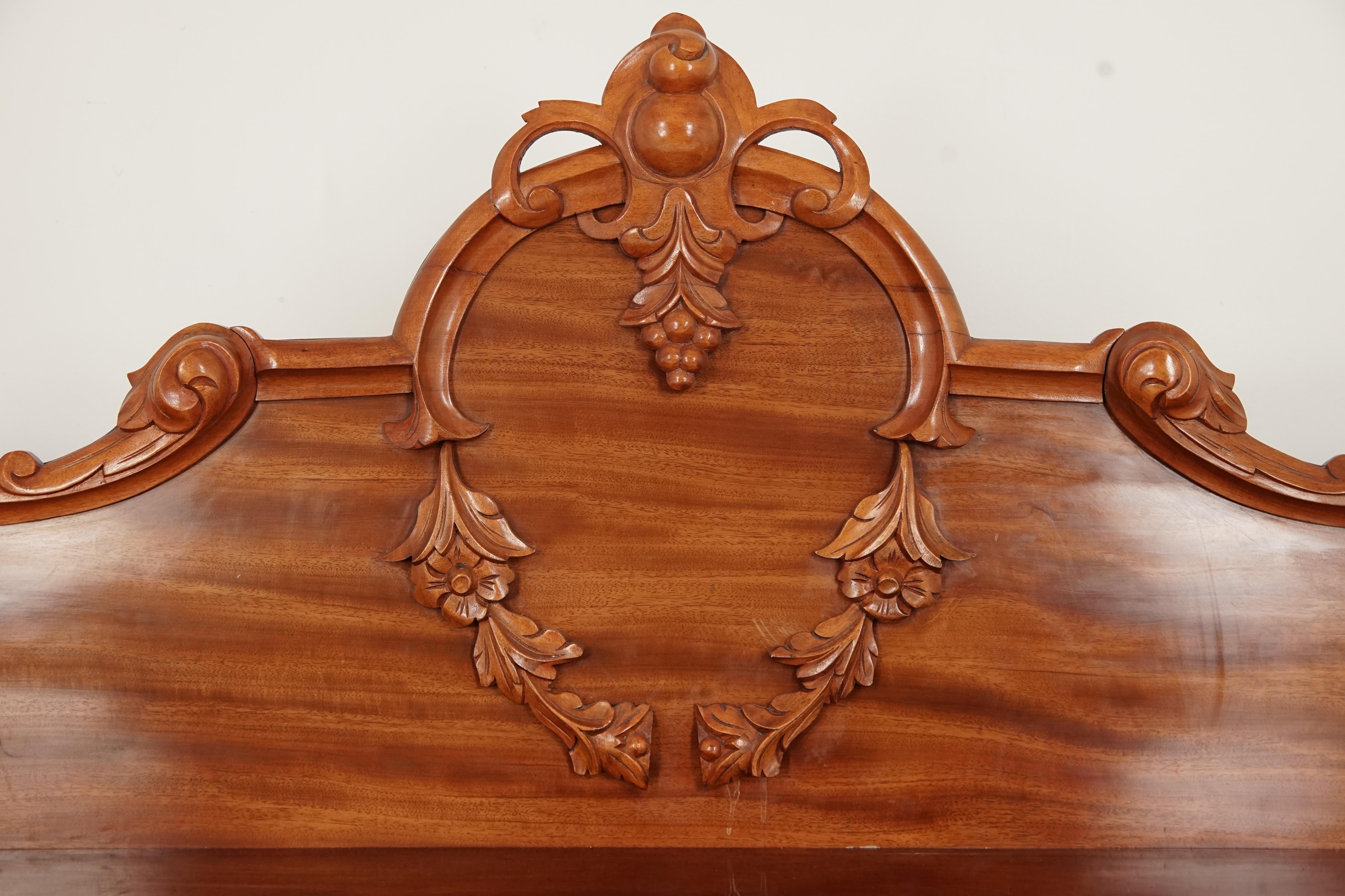 Antique Victorian Carved Mahogany Sideboard, Buffet, Chiffonier, Scotland 1870, B2748

Scotland 1870
Solid Mahogany and veneers
Original finish
Having a shaped carved back
Quality mahogany moulded top
Fitted with 3 drawers over 4 paneled doors
Opens