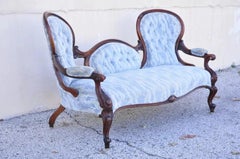 Antique Victorian Carved Mahogany Triple Hump Back Parlor Fireside Sofa