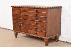 Antique Victorian Carved Mahogany Twelve-Drawer Collector's Cabinet, Circa 1880s