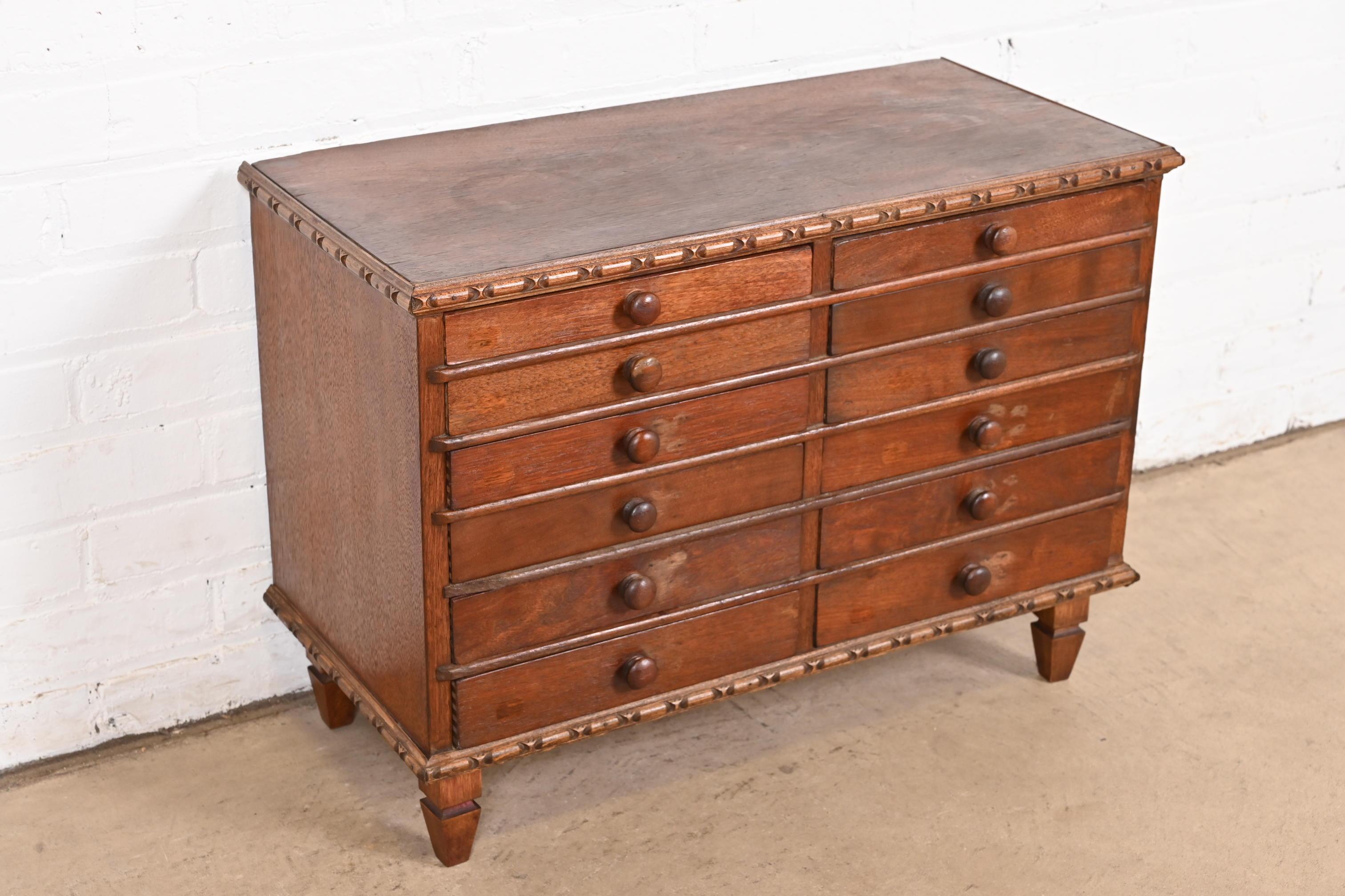 19th Century Antique Victorian Carved Mahogany Twelve-Drawer Collector's Cabinet, Circa 1880s For Sale