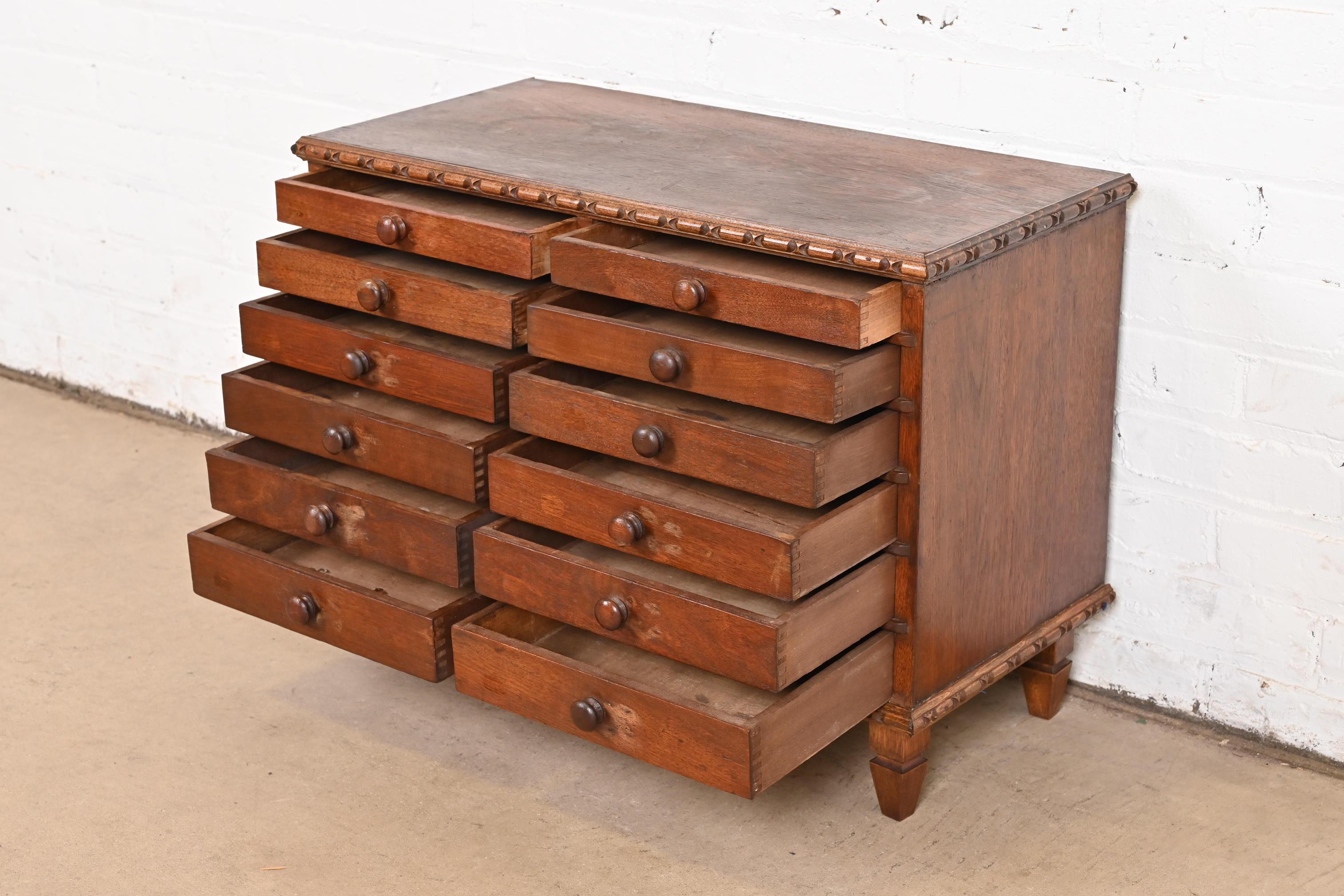 Antique Victorian Carved Mahogany Twelve-Drawer Collector's Cabinet, Circa 1880s For Sale 2