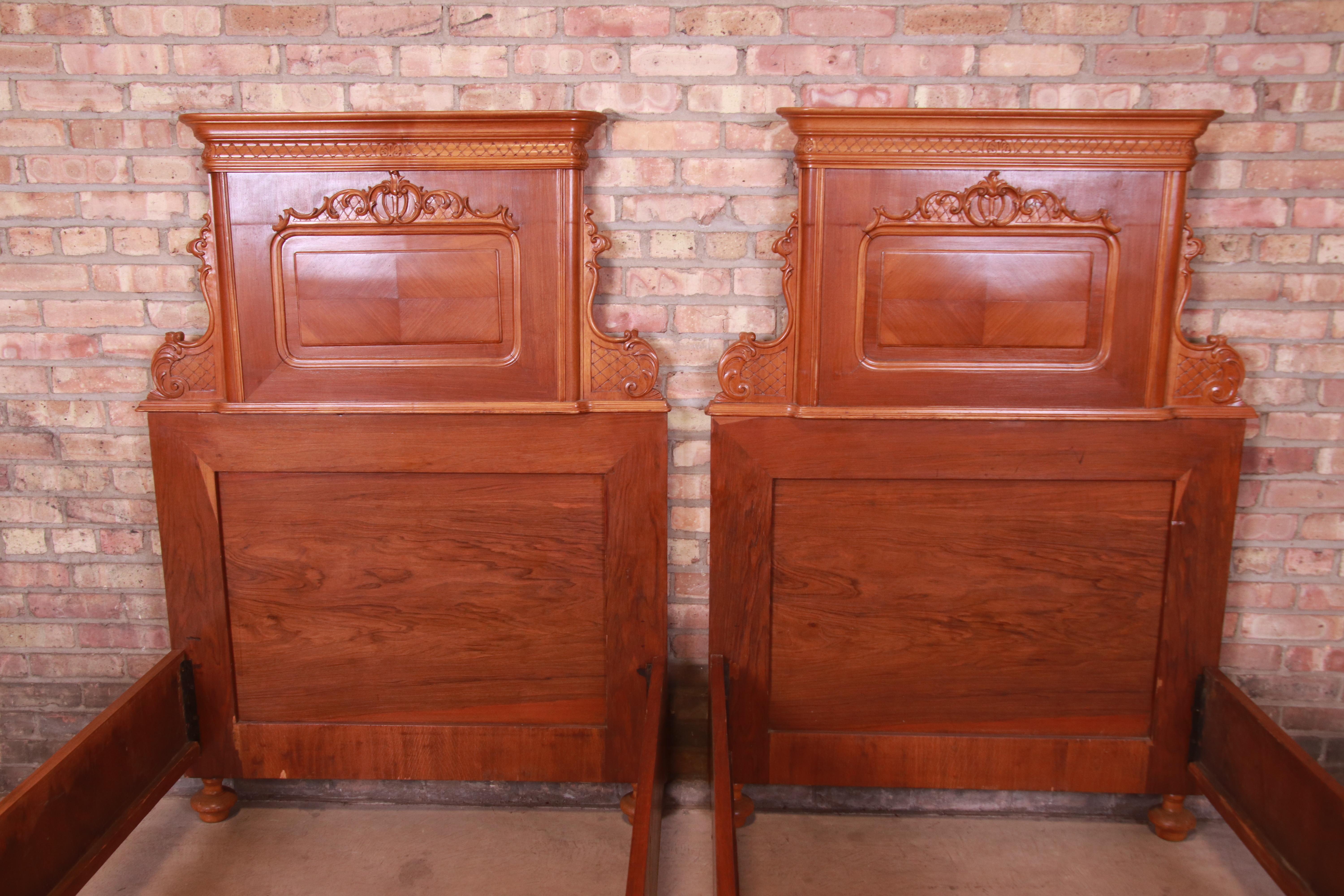 Antique Victorian Carved Mahogany Twin Beds, Pair 2