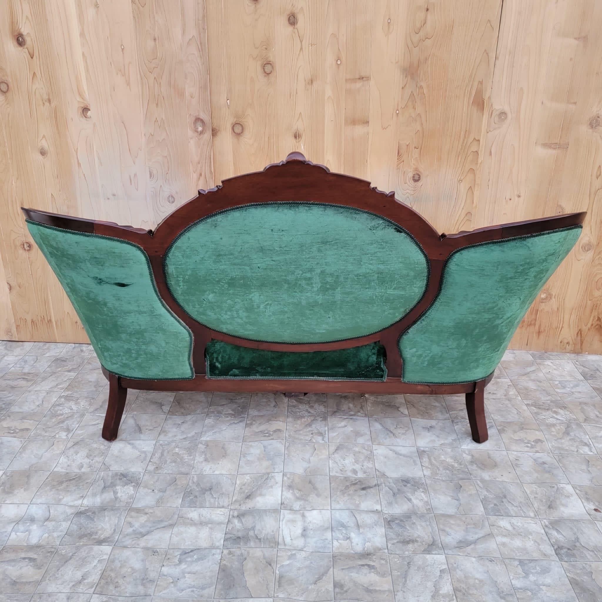 Antique Victorian Carved Medallion Back Sofa with 2 Side Chairs Parlor Set 1