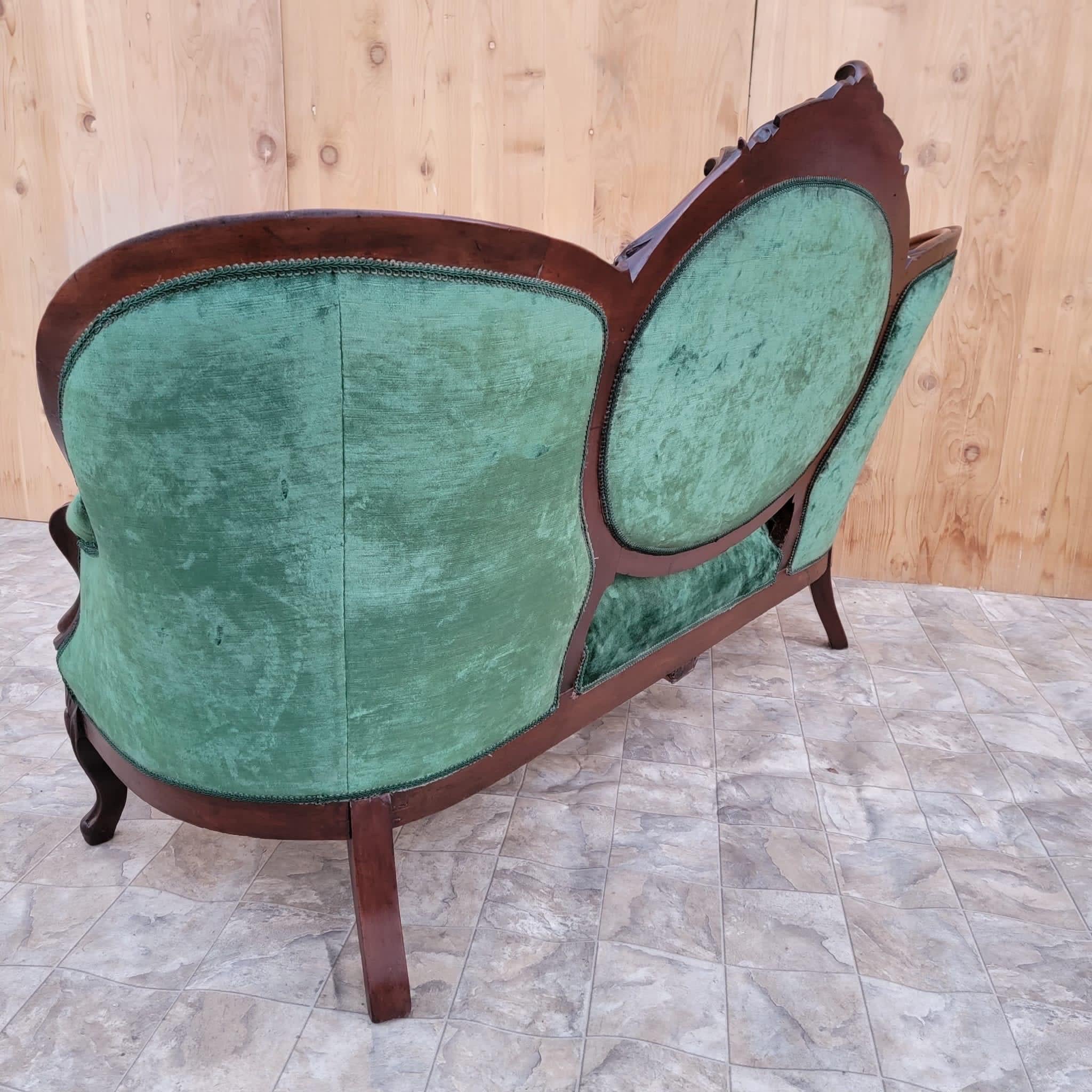 Antique Victorian Carved Medallion Back Sofa with 2 Side Chairs Parlor Set 2