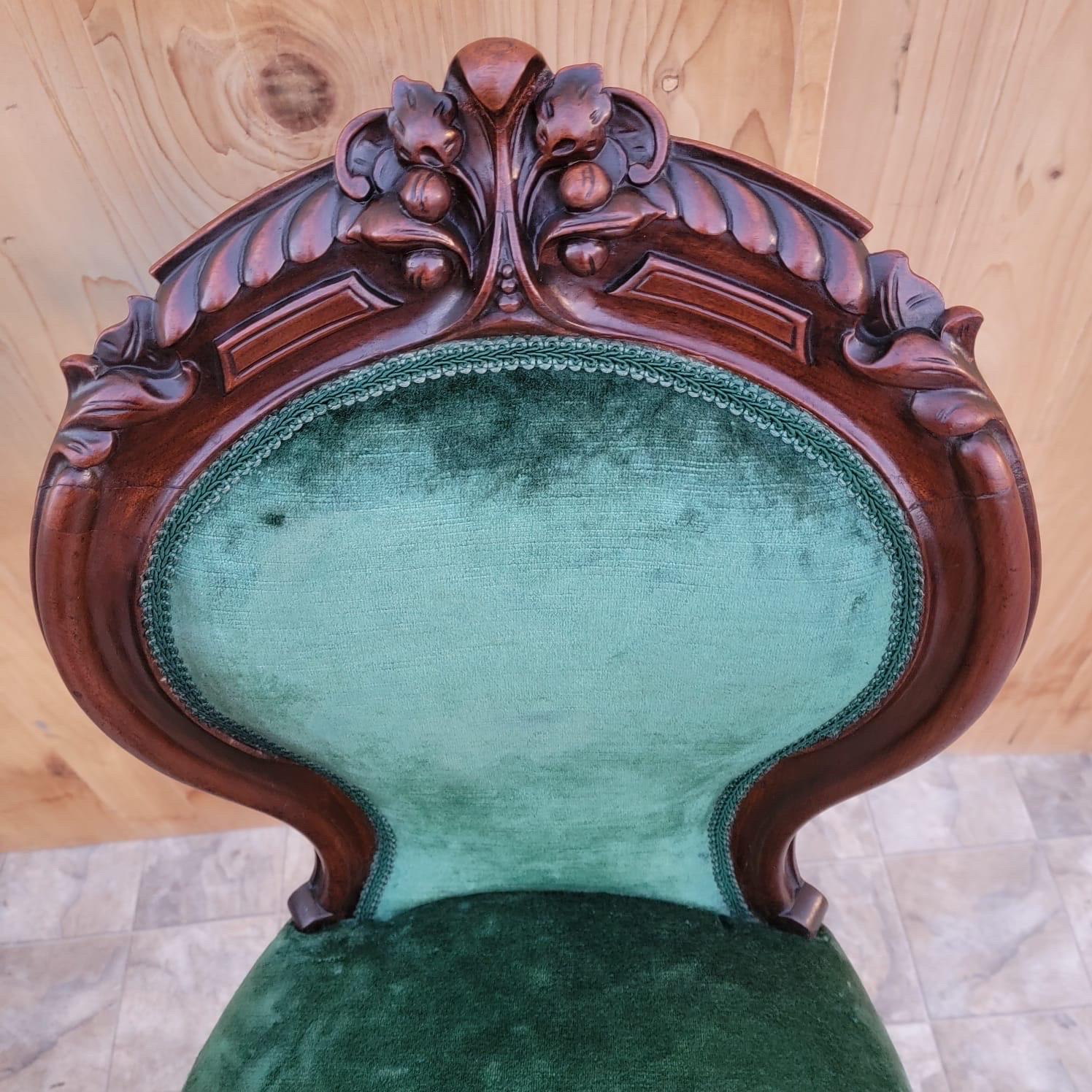 Velvet Antique Victorian Carved Medallion Back Sofa with 2 Side Chairs Parlor Set