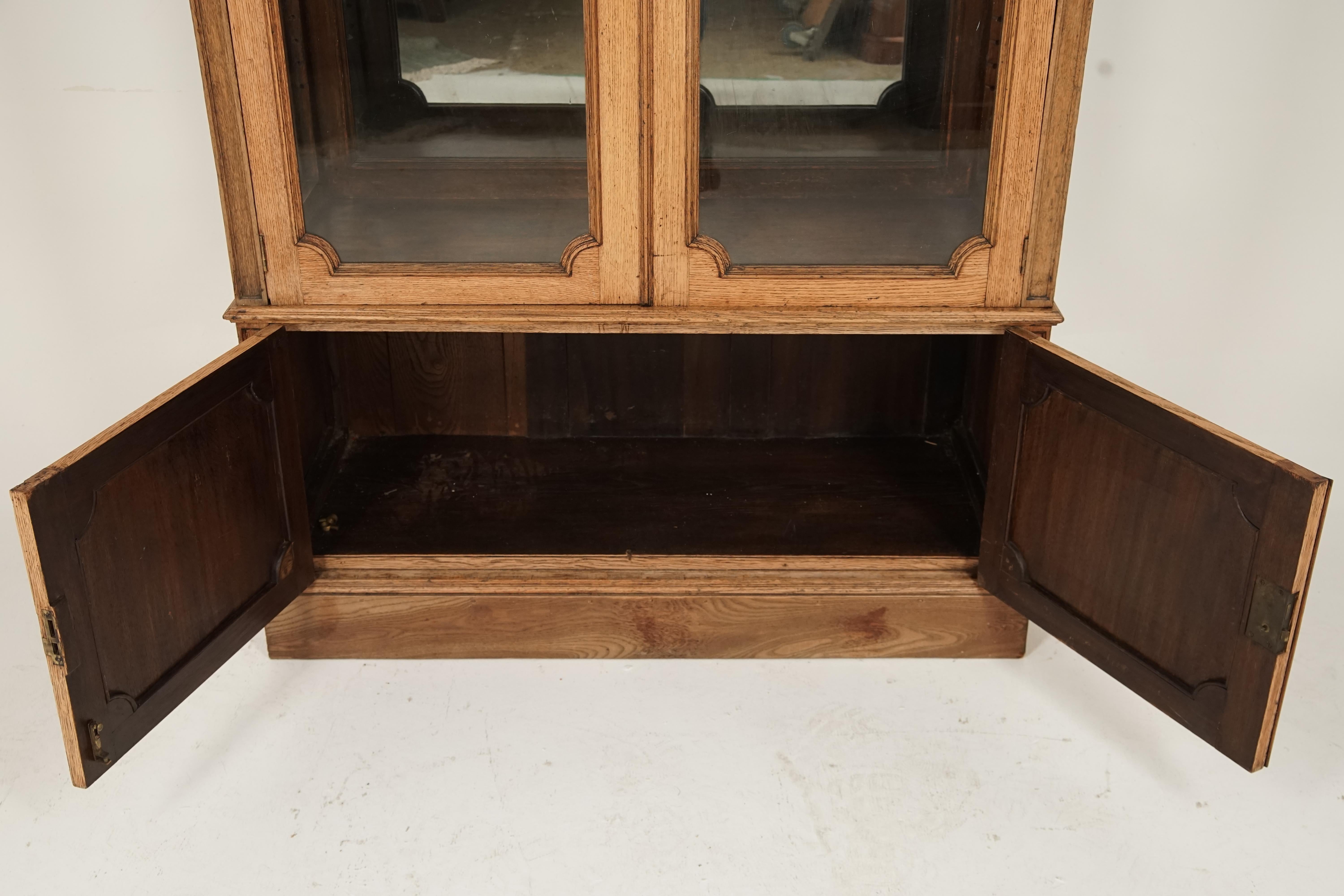 Antique Victorian Carved Oak 2 Door Display China Cabinet, Scotland, H178 4