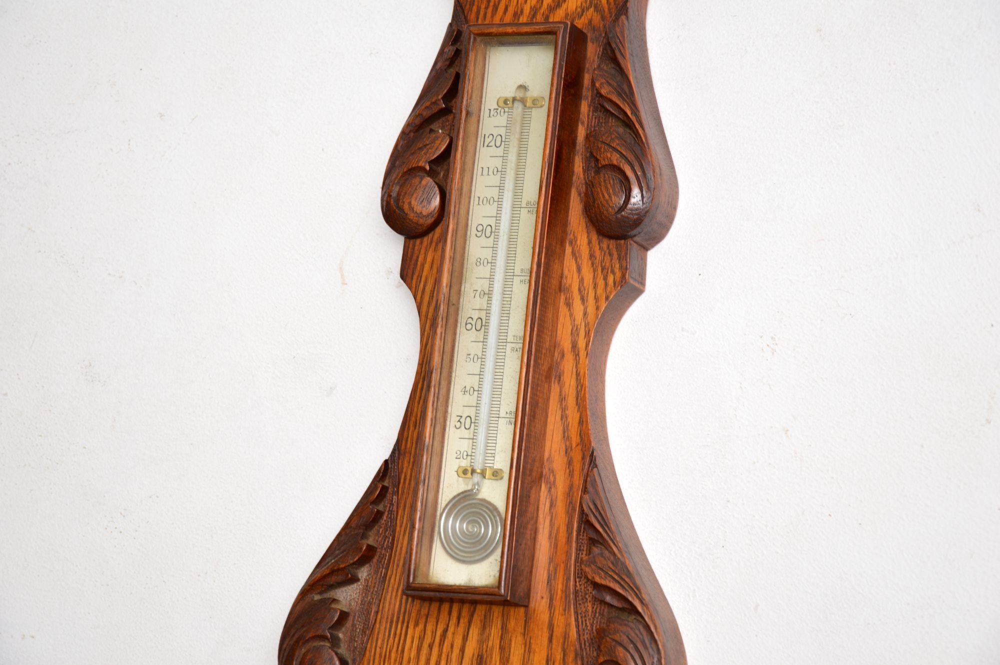 19th Century Antique Victorian Carved Oak Banjo Barometer by Maple & Co For Sale