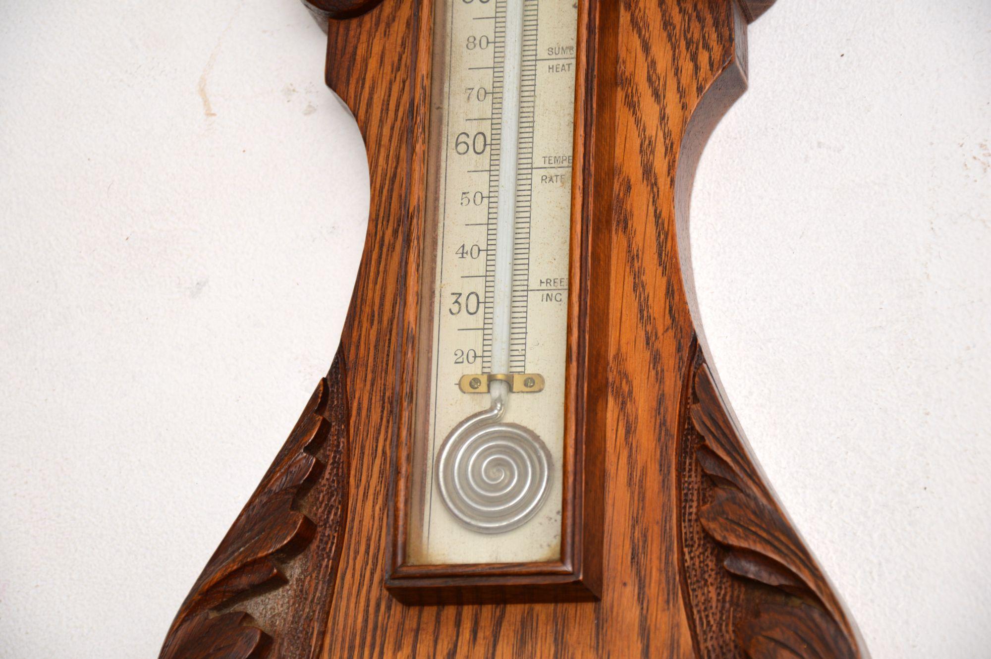 Antique Victorian Carved Oak Banjo Barometer by Maple & Co For Sale 1