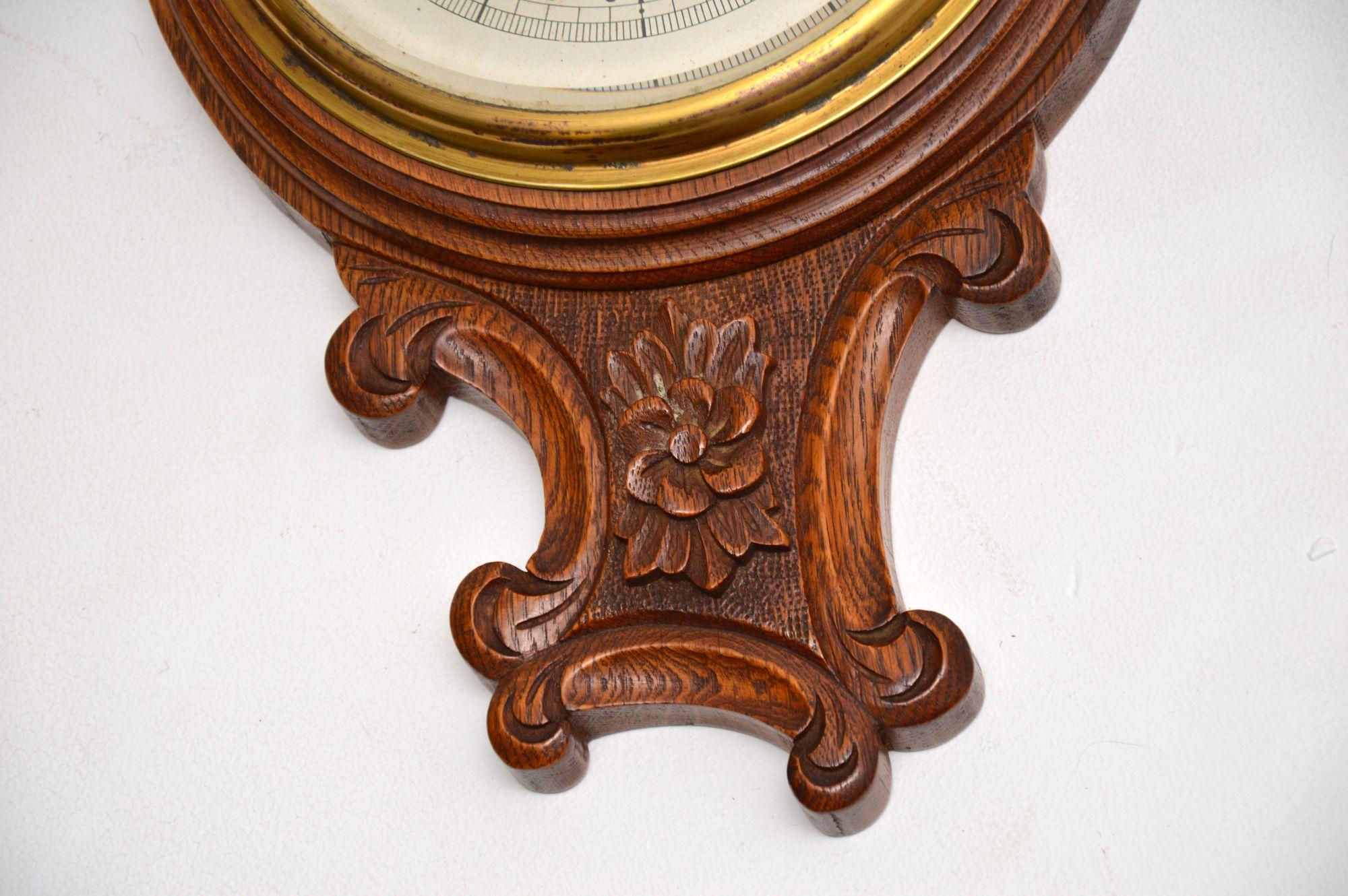 Antique Victorian Carved Oak Banjo Barometer by Maple & Co For Sale 5
