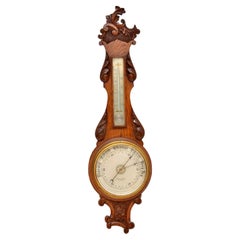 Antique Victorian Carved Oak Banjo Barometer by Maple & Co