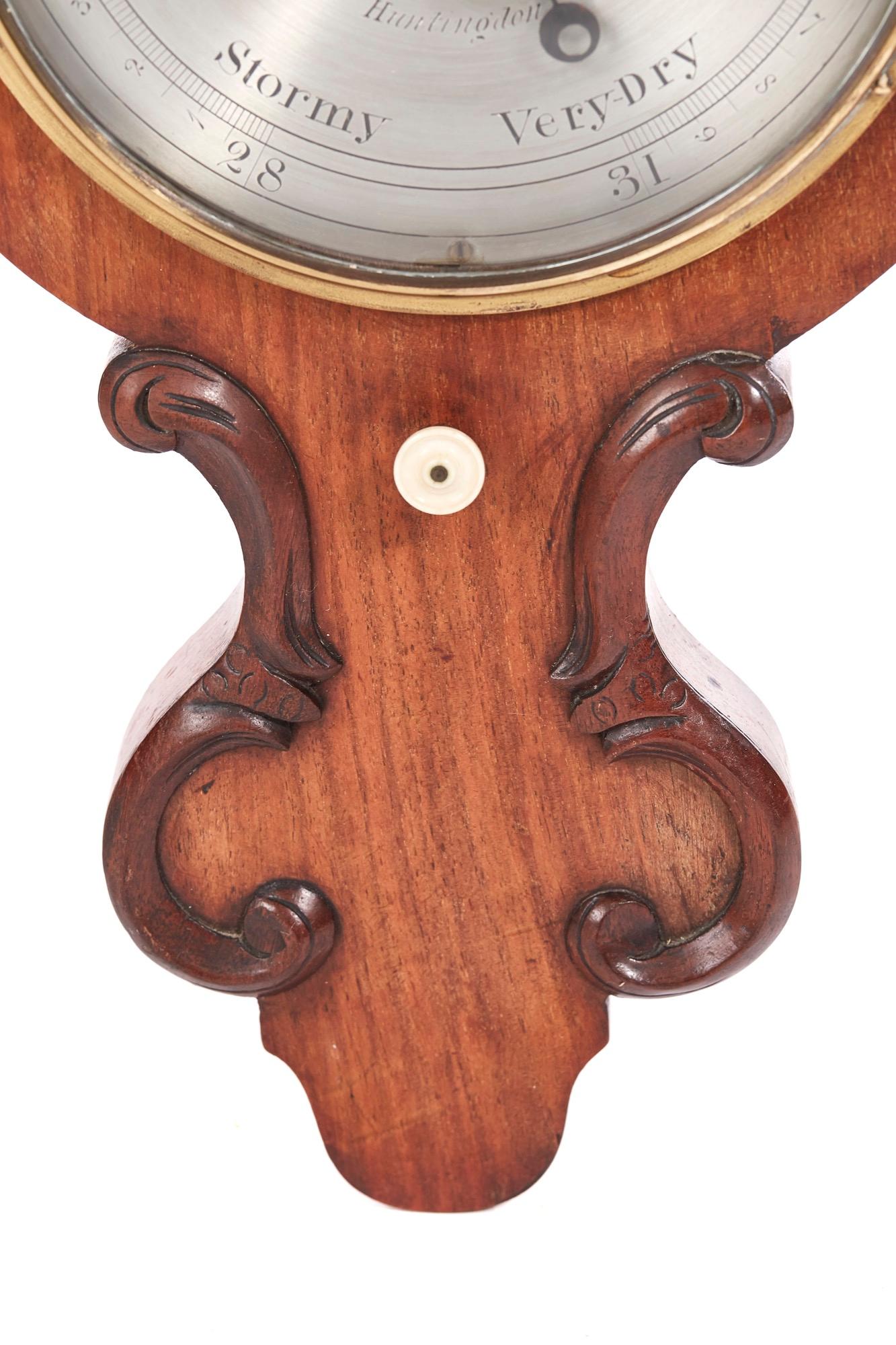 Antique Victorian carved oak banjo barometer in a lovely carved oak case with a thermometer and a 9