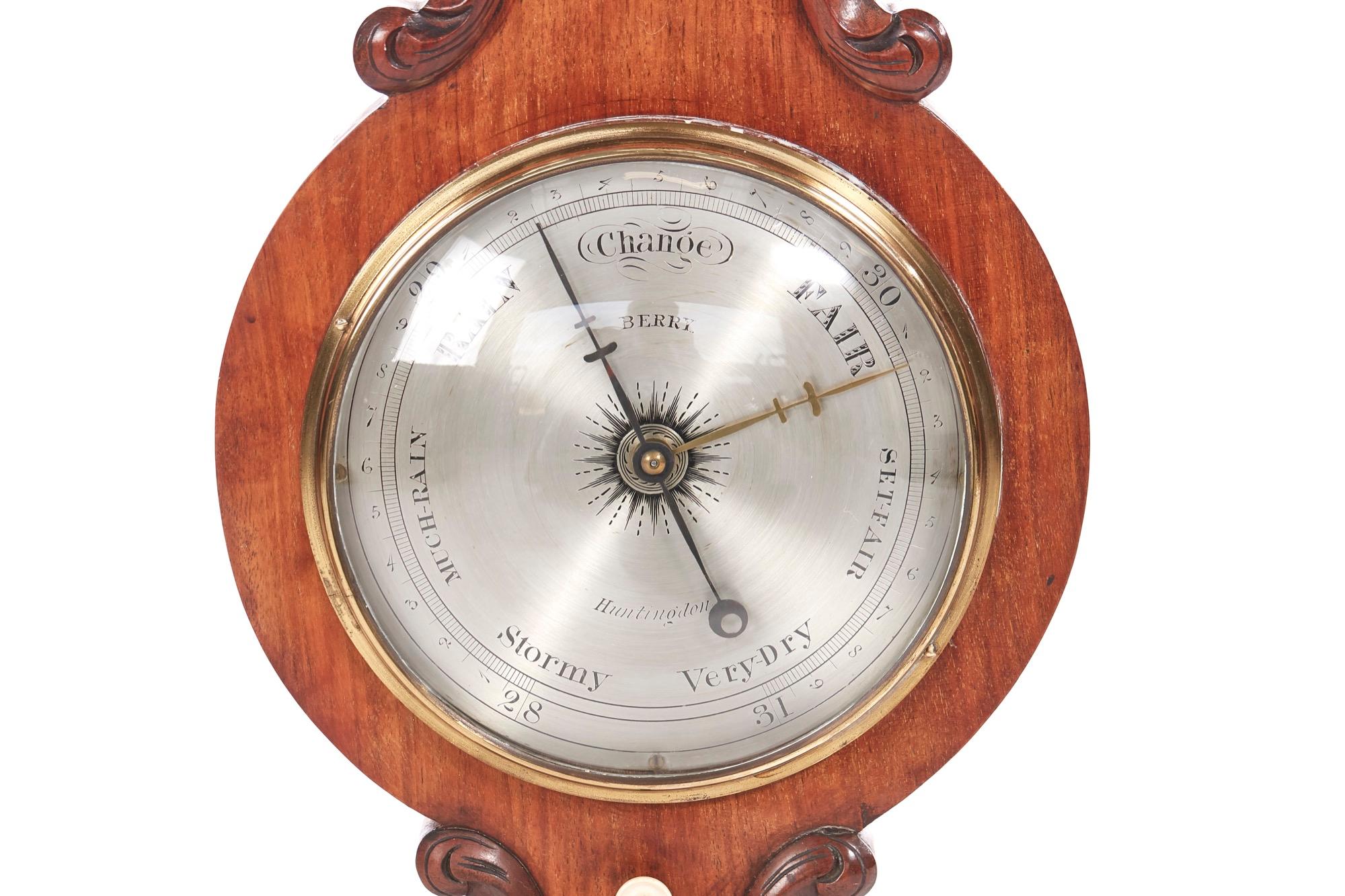 European Antique Victorian Carved Oak Banjo Barometer For Sale
