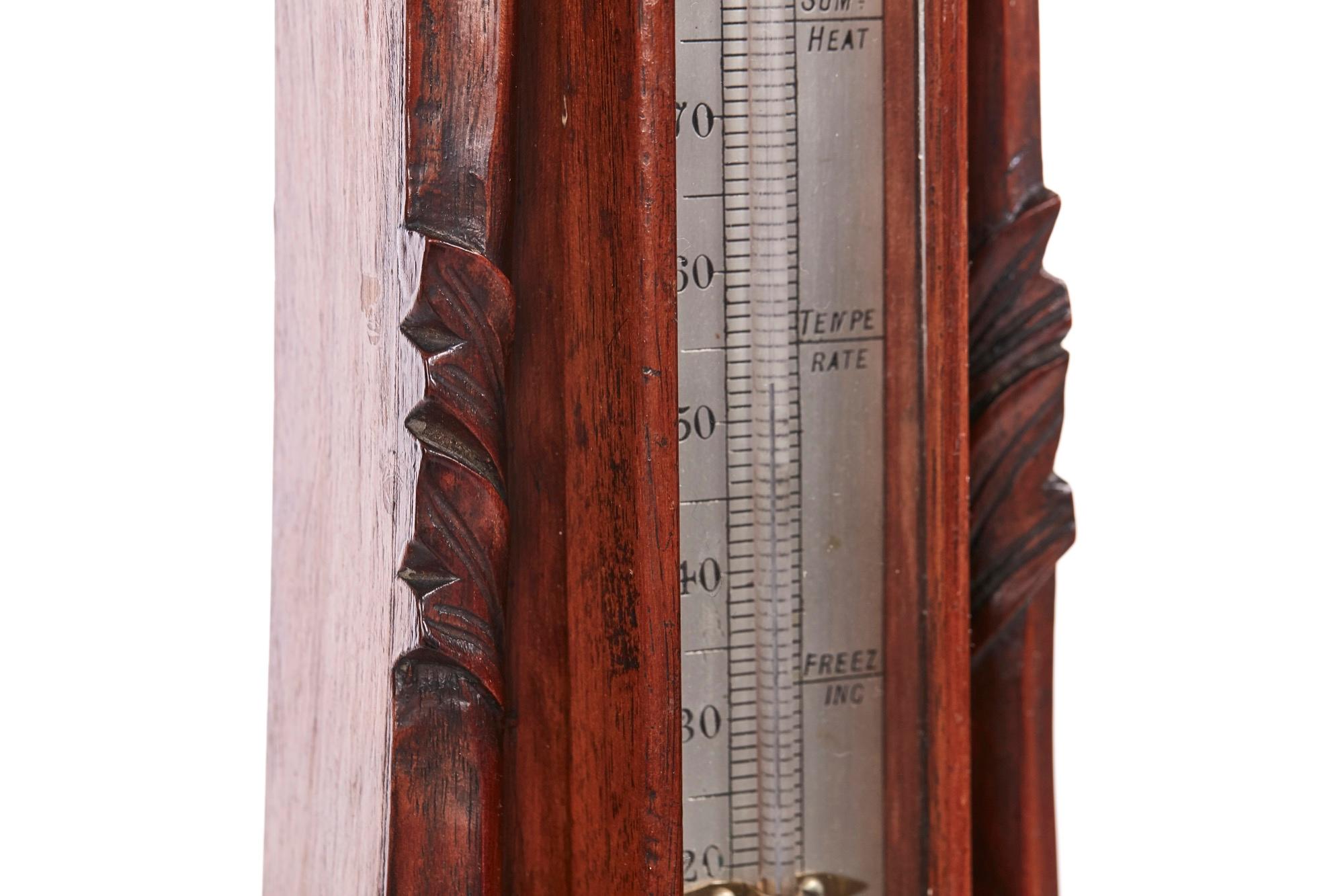 Antique Victorian Carved Oak Banjo Barometer For Sale 3