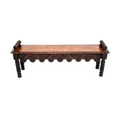 Antique Victorian Carved Oak Bench