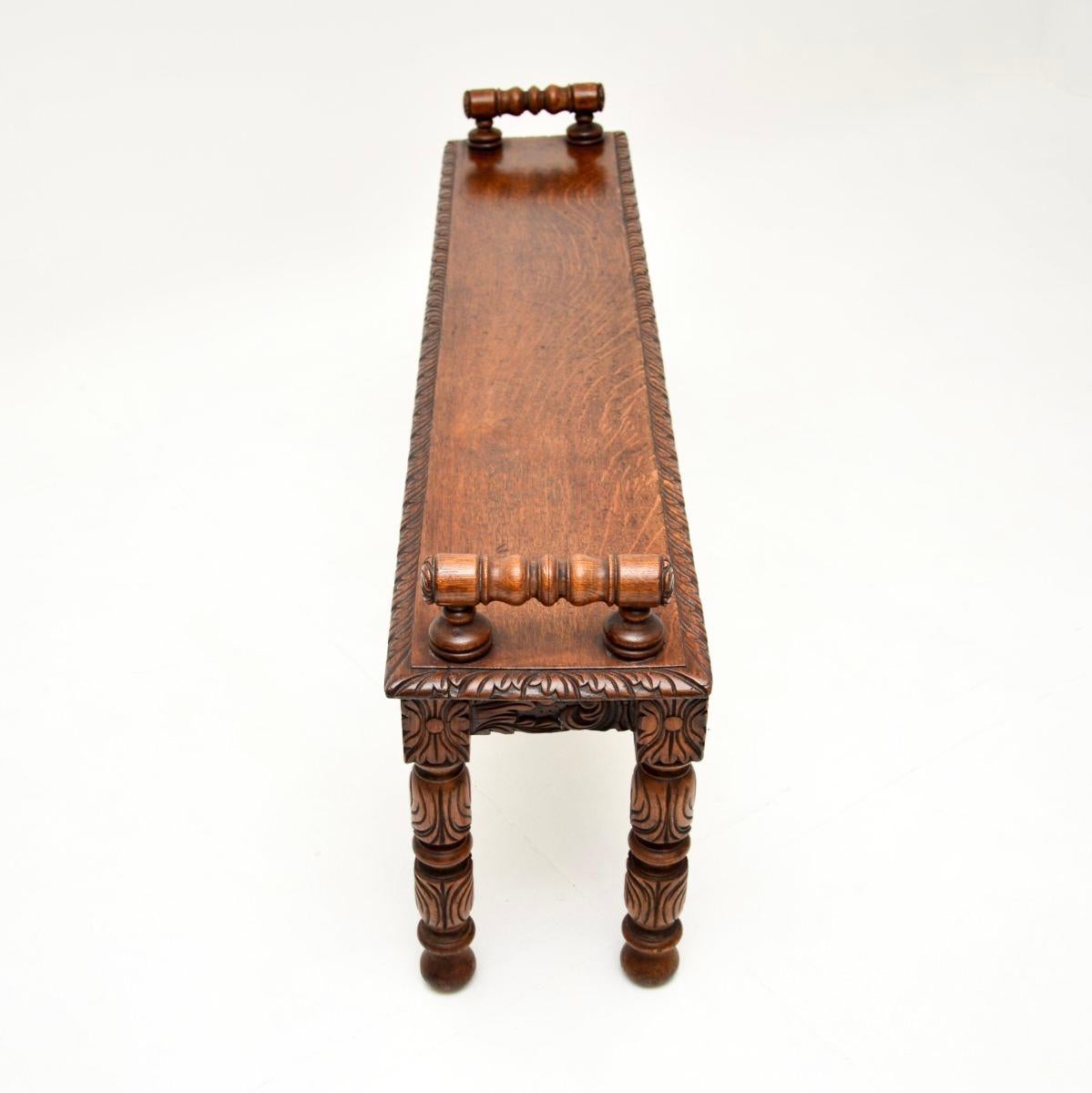 Hand-Carved Antique Victorian Carved Oak Bench For Sale