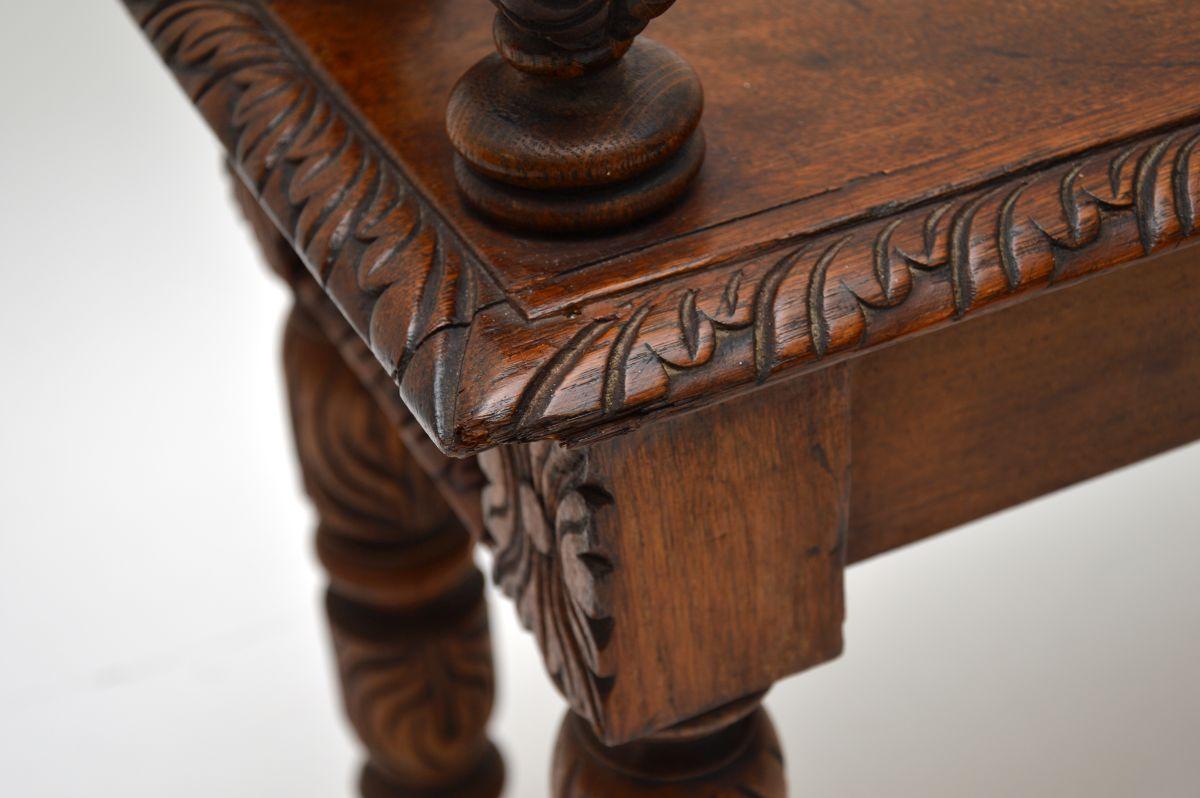 Antique Victorian Carved Oak Bench For Sale 2
