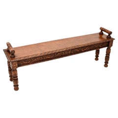 Used Victorian Carved Oak Bench