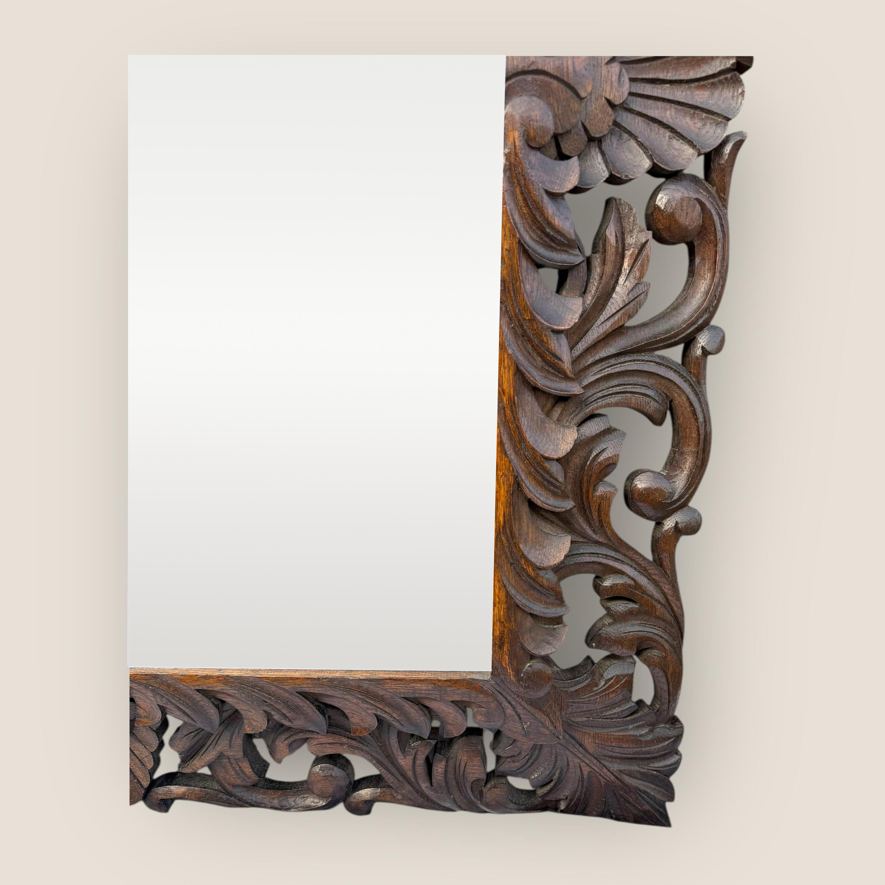 Antique Victorian Carved Oak Bevelled Mantel Mirror with Carved Lion Pediment For Sale 5
