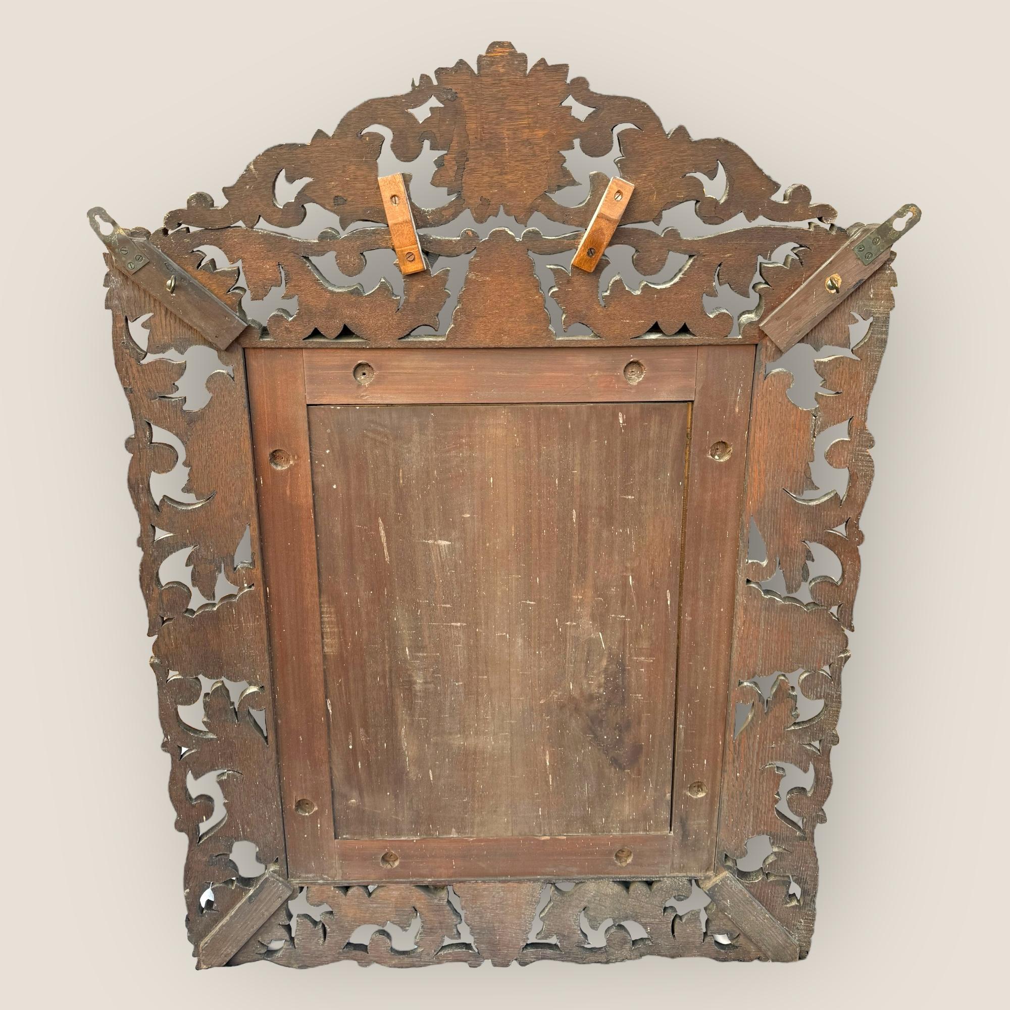 Antique Victorian Carved Oak Bevelled Mantel Mirror with Carved Lion Pediment For Sale 8