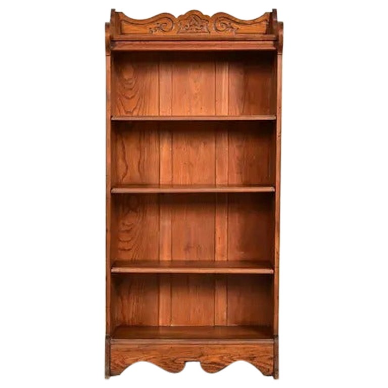 Antique Victorian Carved Oak Bookcase, Circa 1900