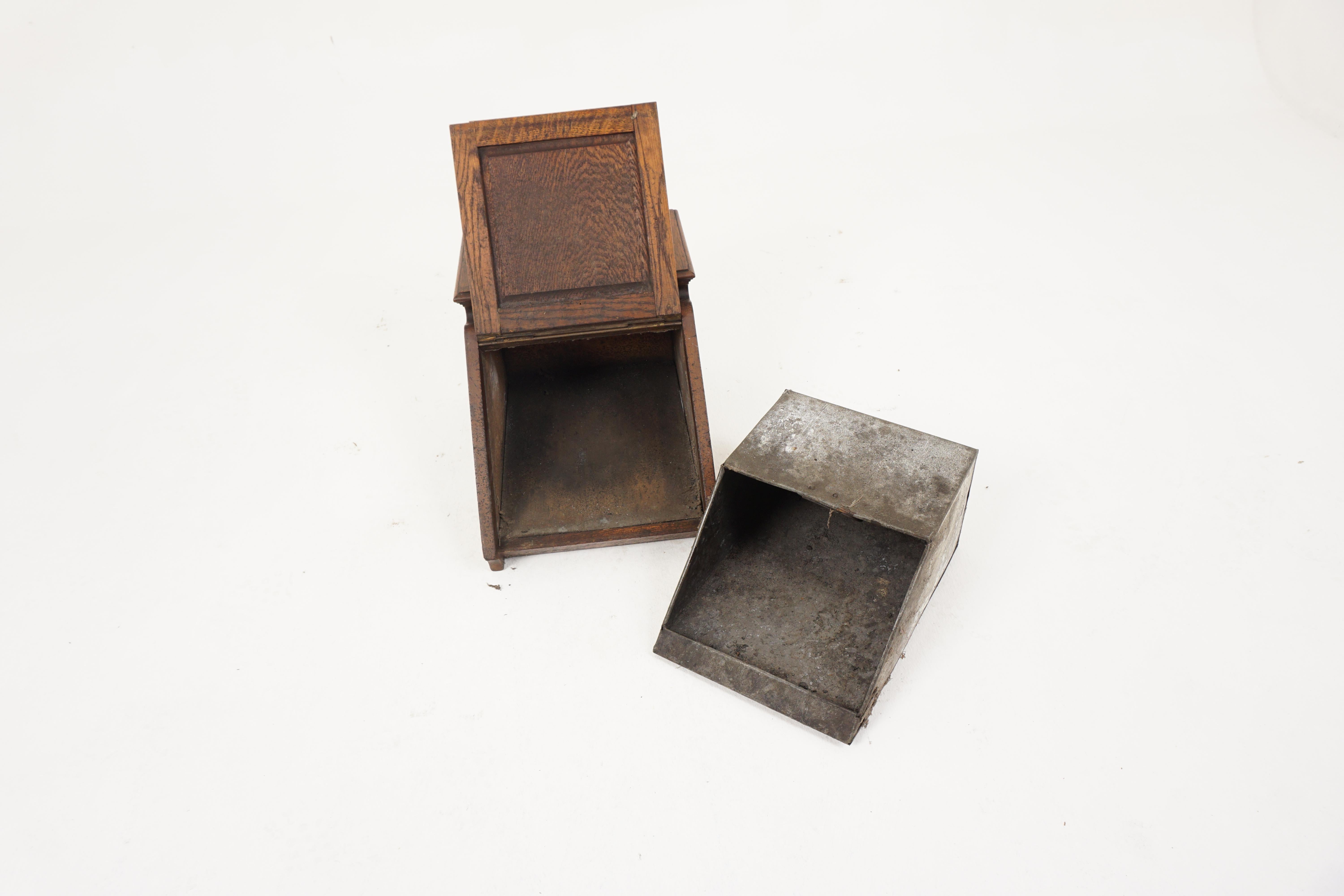 Late 19th Century Antique Victorian Carved Oak Coal Hod, Coal Scuttle with Reginal Shovel, Scotlan