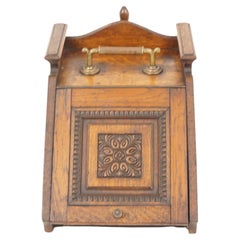 Antique Victorian Carved Oak Coal Hod, Coal Scuttle with Reginal Shovel, Scotlan