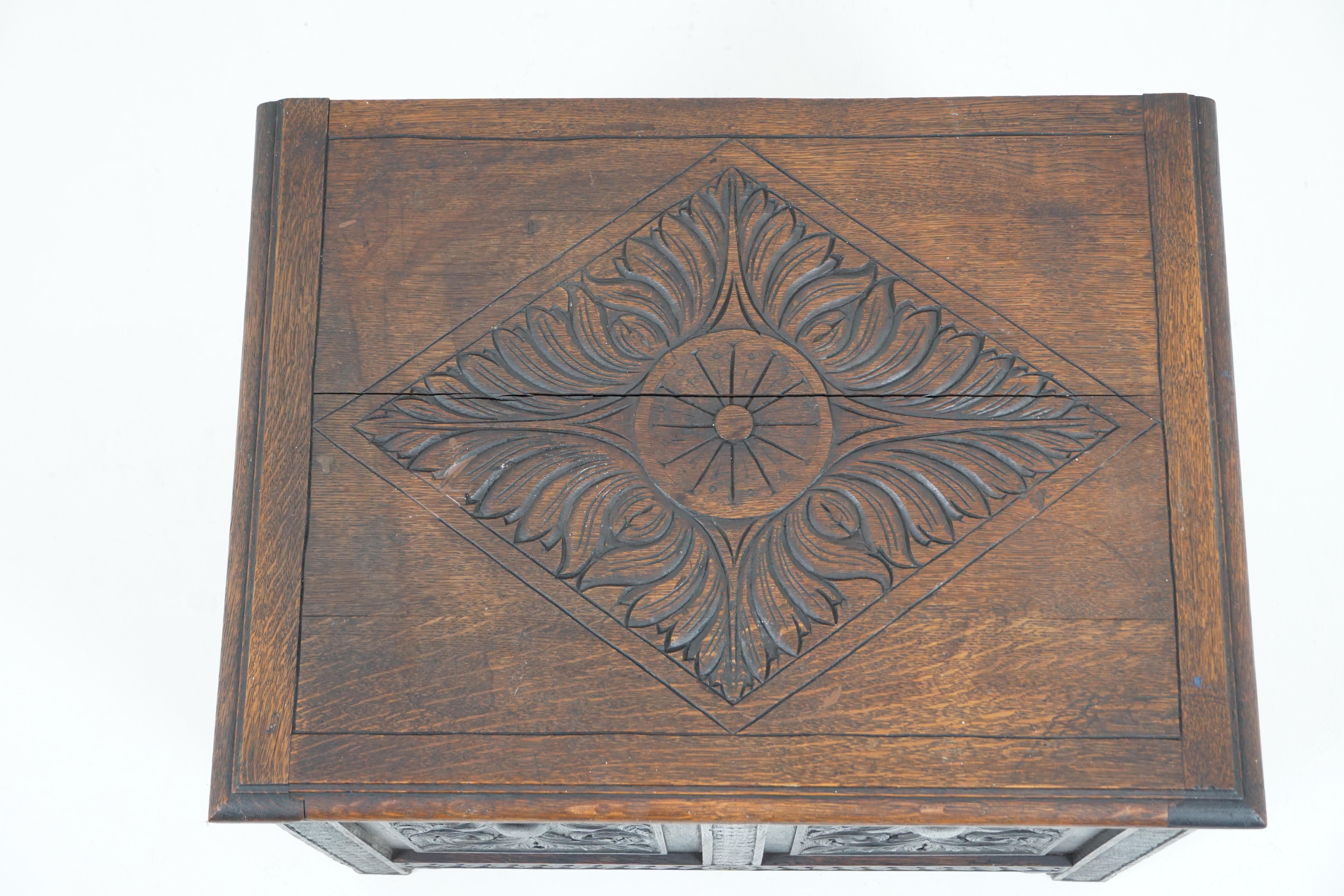 Early 20th Century Antique Victorian Carved Oak Coffer, Blanket Box, Chest, Scotland 1900, 1738