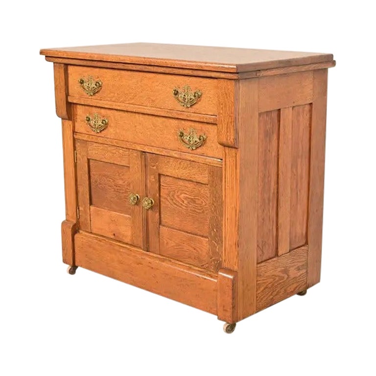 Antique Victorian Carved Oak Commode or Bar Cabinet, Circa 1890s For Sale