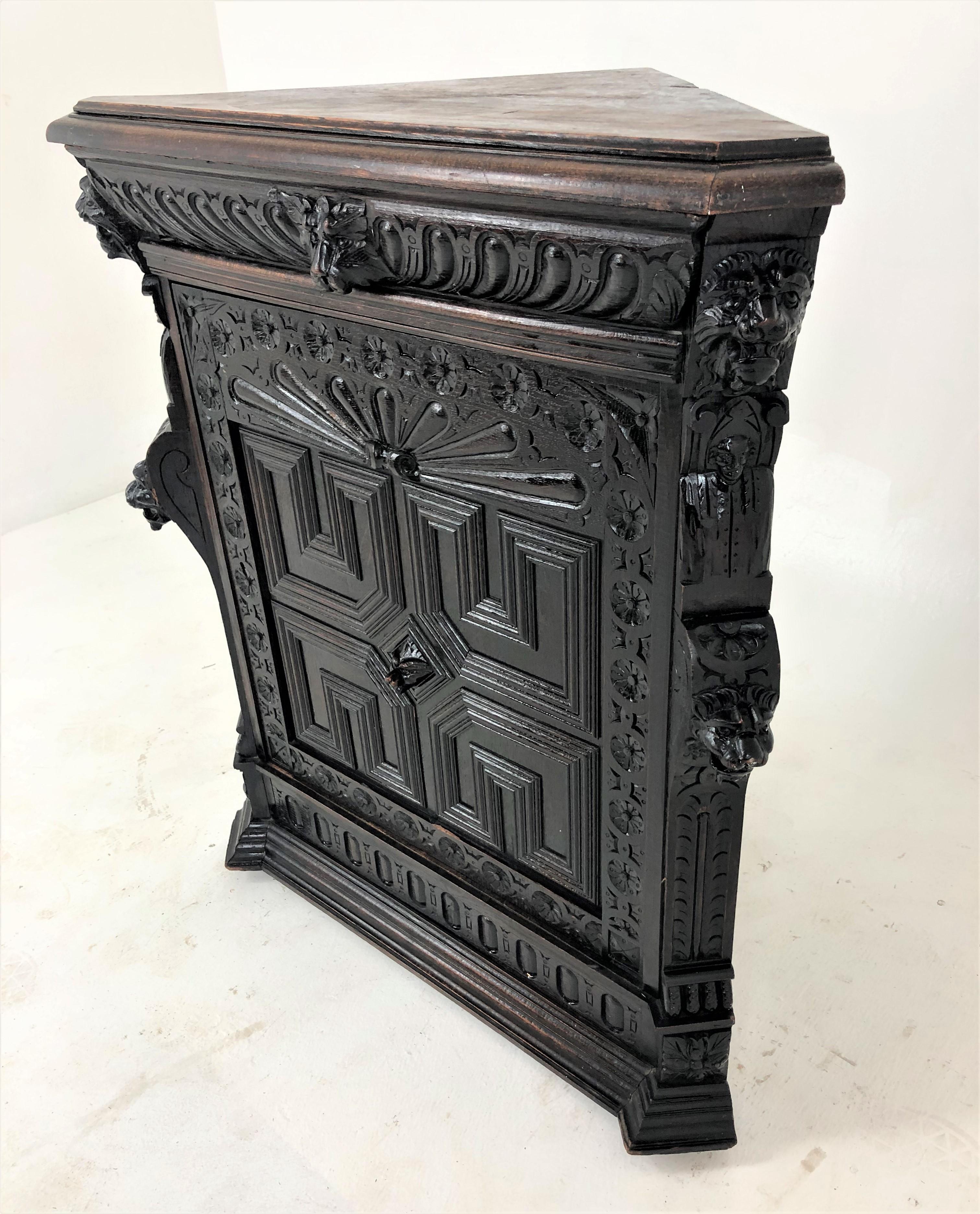 Scottish Antique Victorian Carved Oak Corner Cabinet 