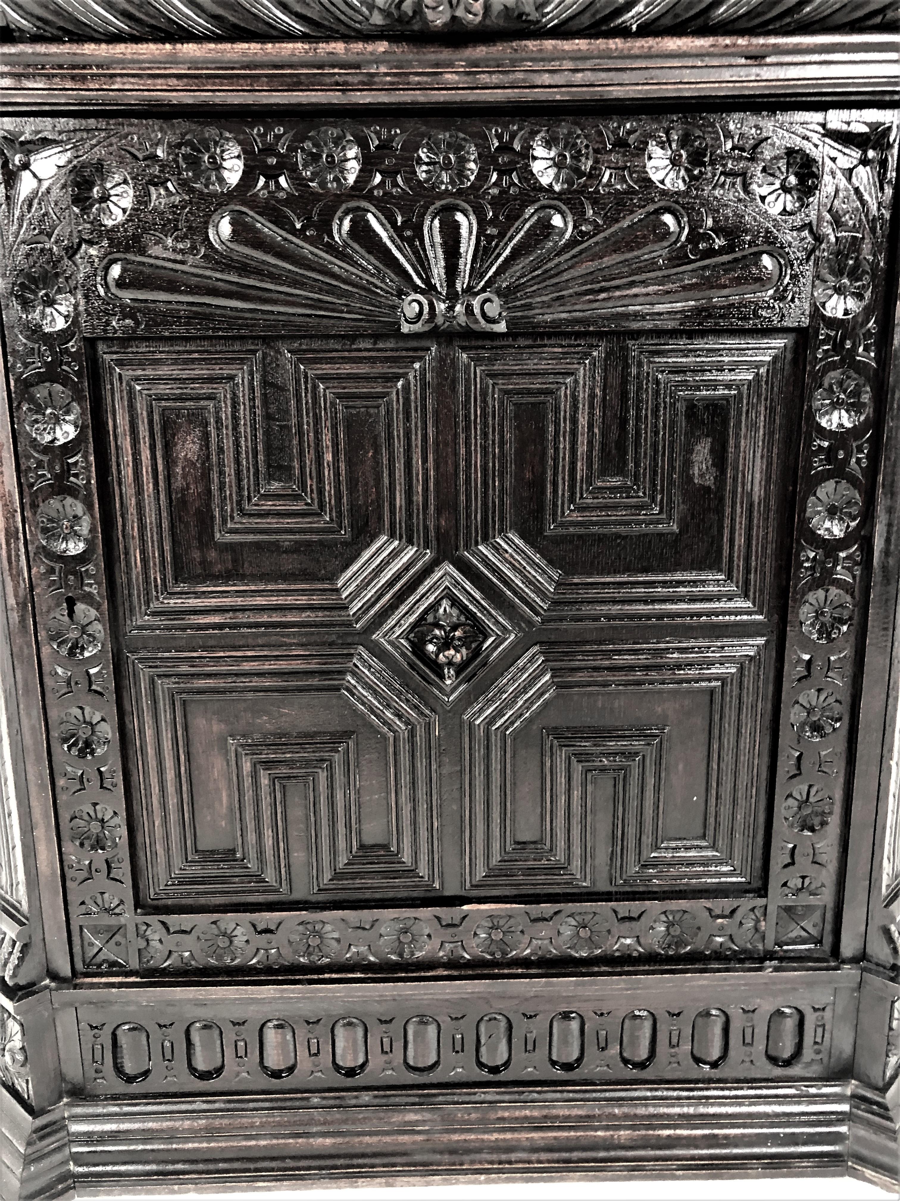 Late 19th Century Antique Victorian Carved Oak Corner Cabinet 