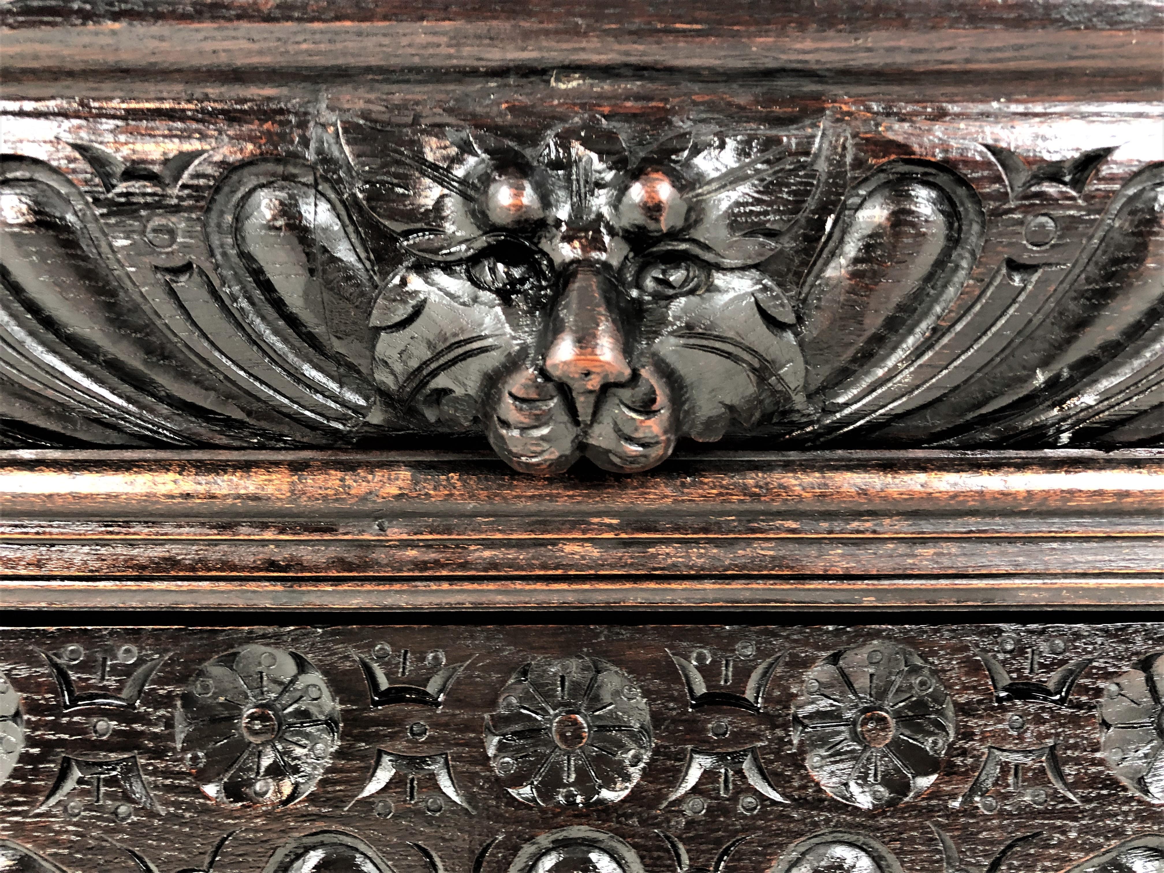 Antique Victorian Carved Oak Corner Cabinet 