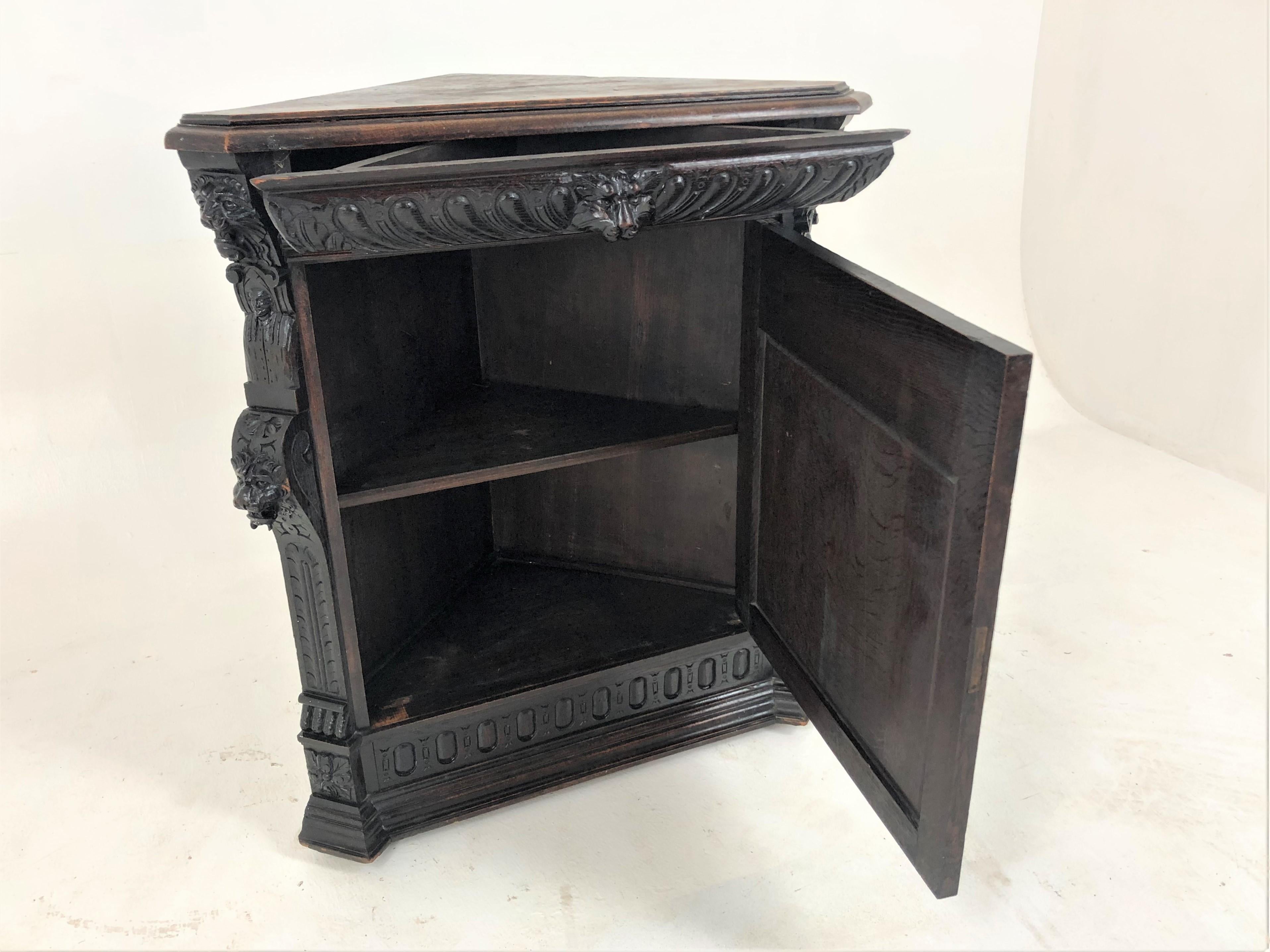Antique Victorian Carved Oak Corner Cabinet 