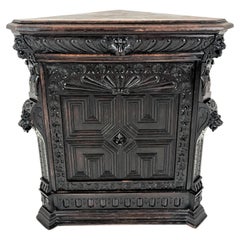 Antique Victorian Carved Oak Corner Cabinet "Green Man", Scotland 1880, H715