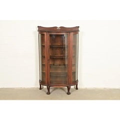 Antique Victorian Carved Oak Curved Glass Bookcase by Larkin Co., Circa 1900