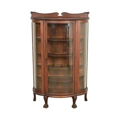 Antique Victorian Carved Oak Curved Glass Bookcase by Larkin Co., Circa 1900