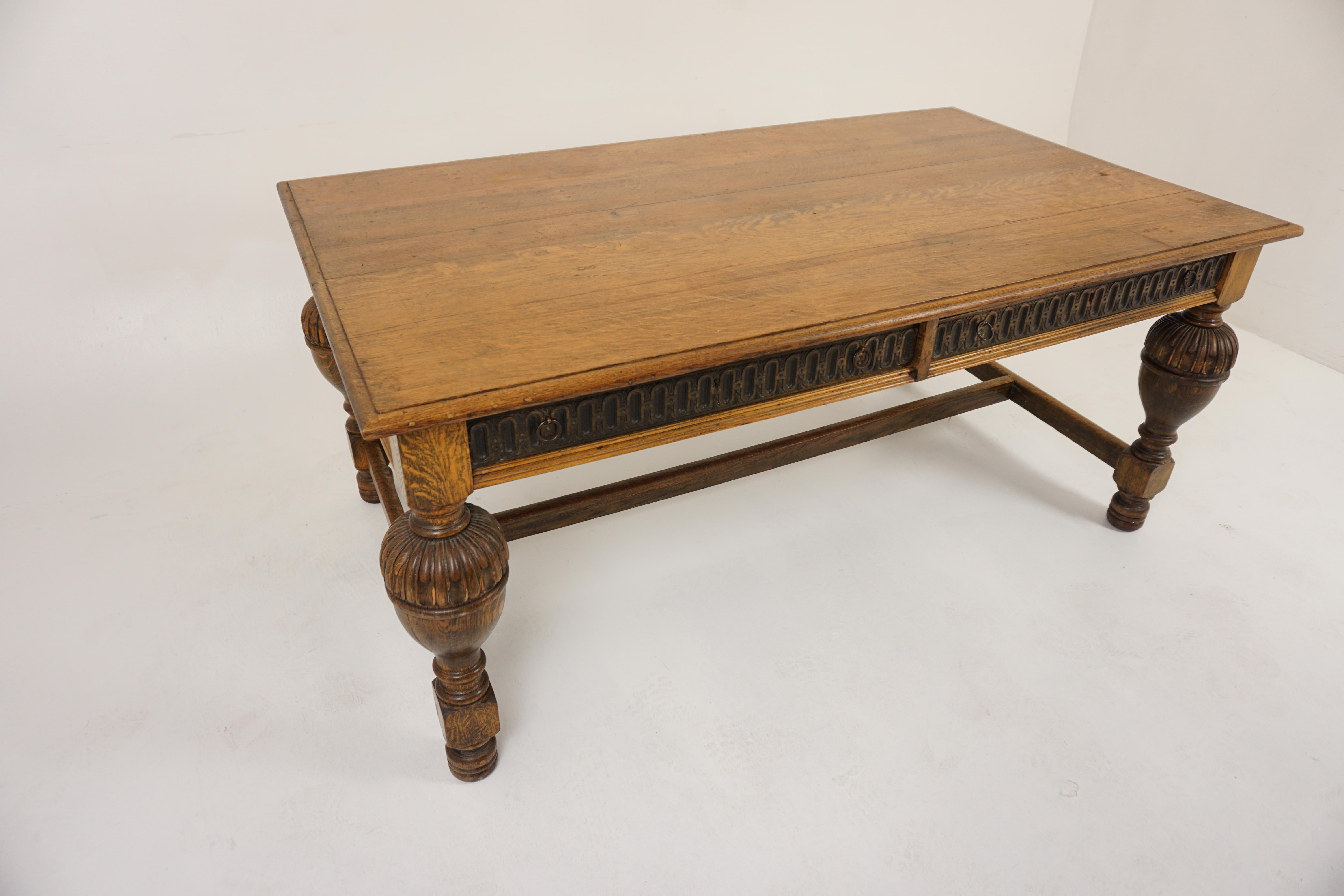 Scottish Antique Victorian Carved Oak Desk, Writing Table, Library, Scotland 1890, H984