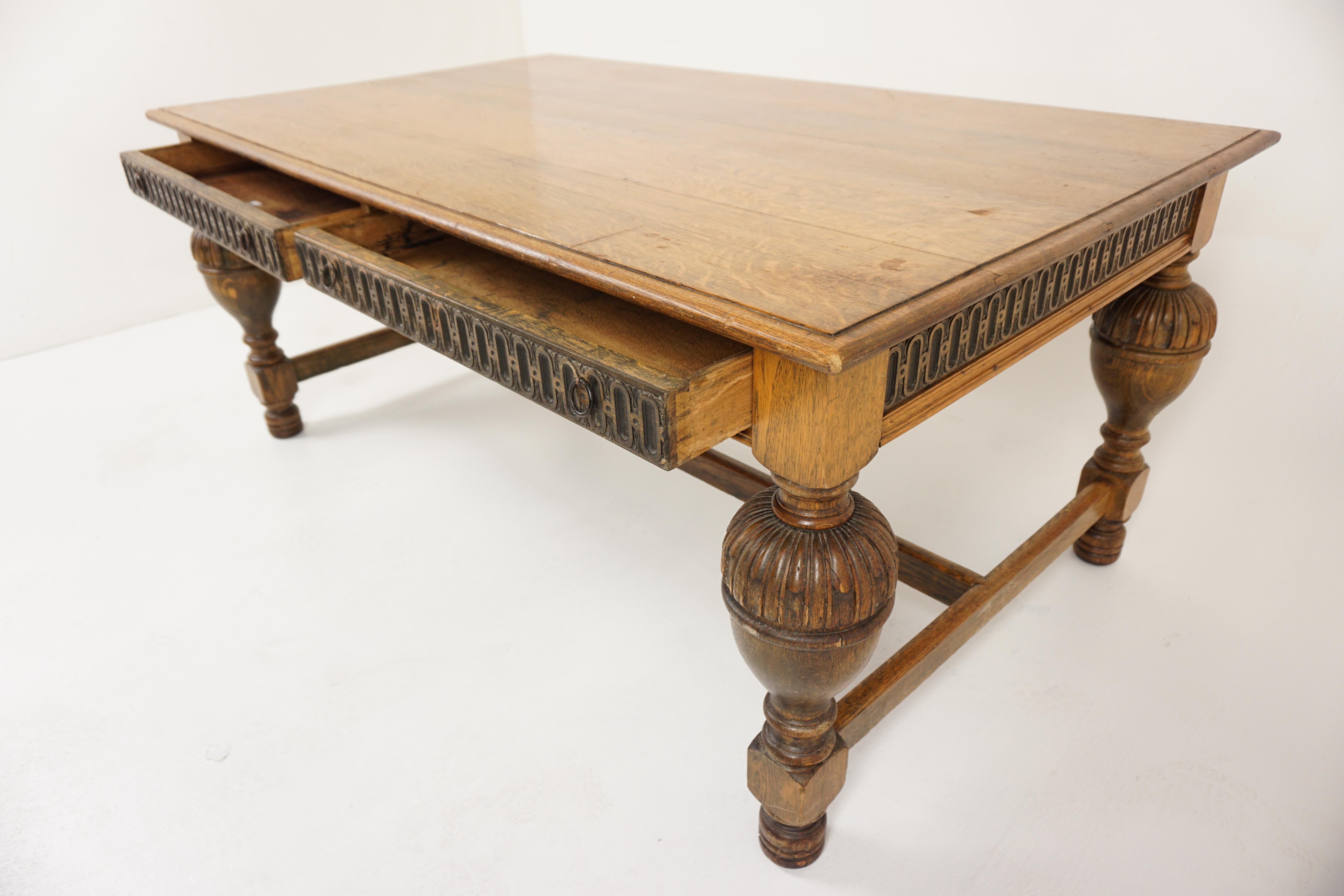 Hand-Crafted Antique Victorian Carved Oak Desk, Writing Table, Library, Scotland 1890, H984