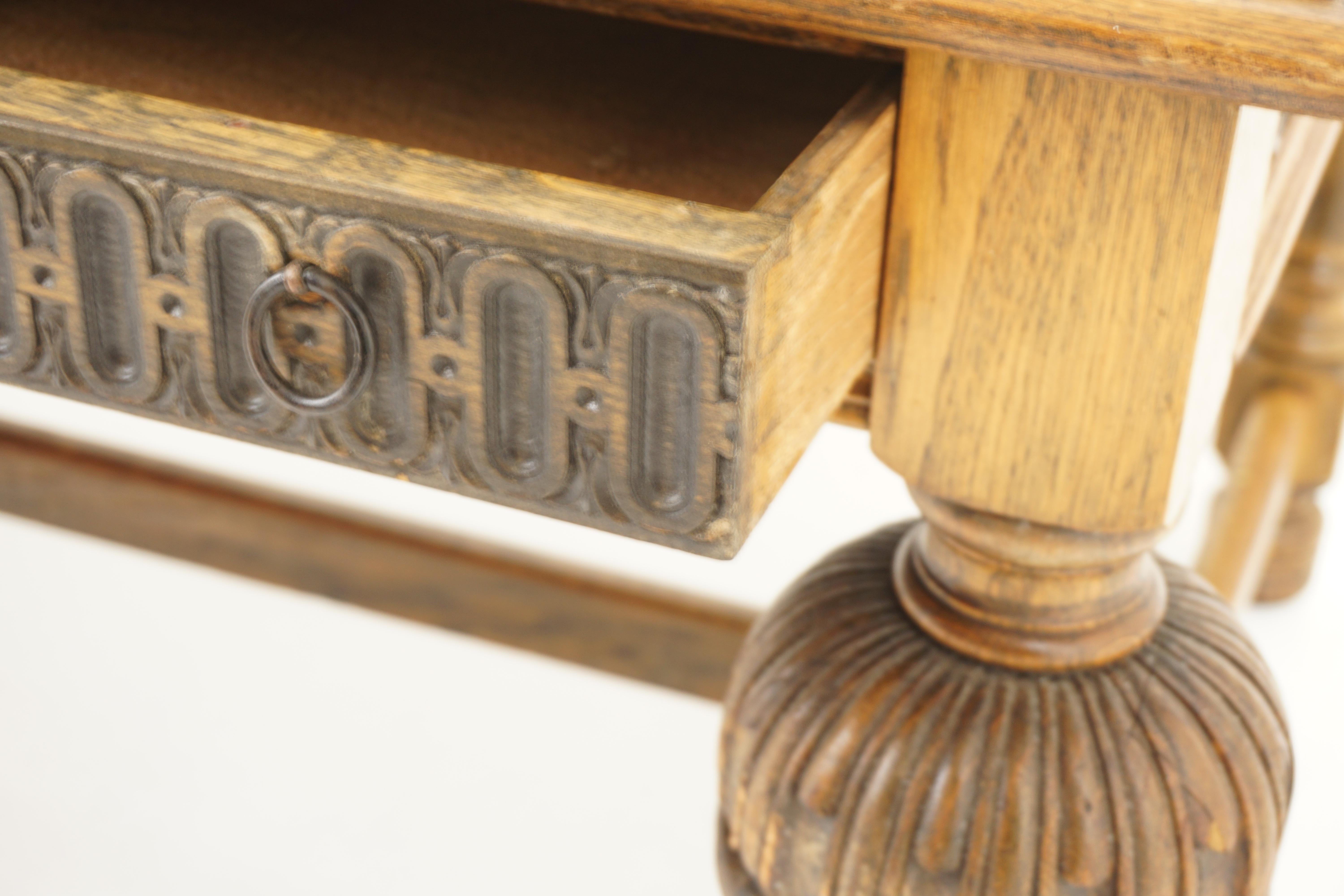 Antiker viktorianischer Schreibtisch aus geschnitzter Eiche, Schreibtisch, Bibliothek, Schottland 1890, H984 (Handgefertigt)